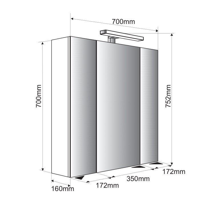 Armoire De Toilette Éclairante 70 Cm 3 Portes Miroirs Blanc Brillant
