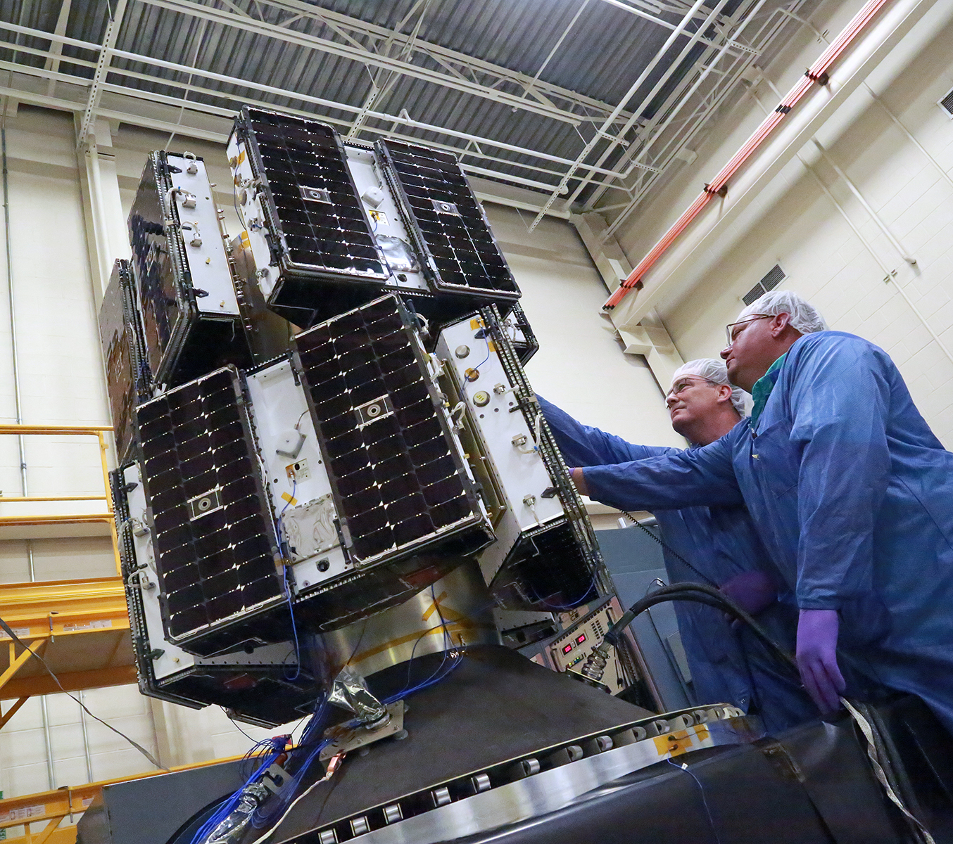 Cleanroom Snapshot Satellite Undergoes Vibration Testing Research
