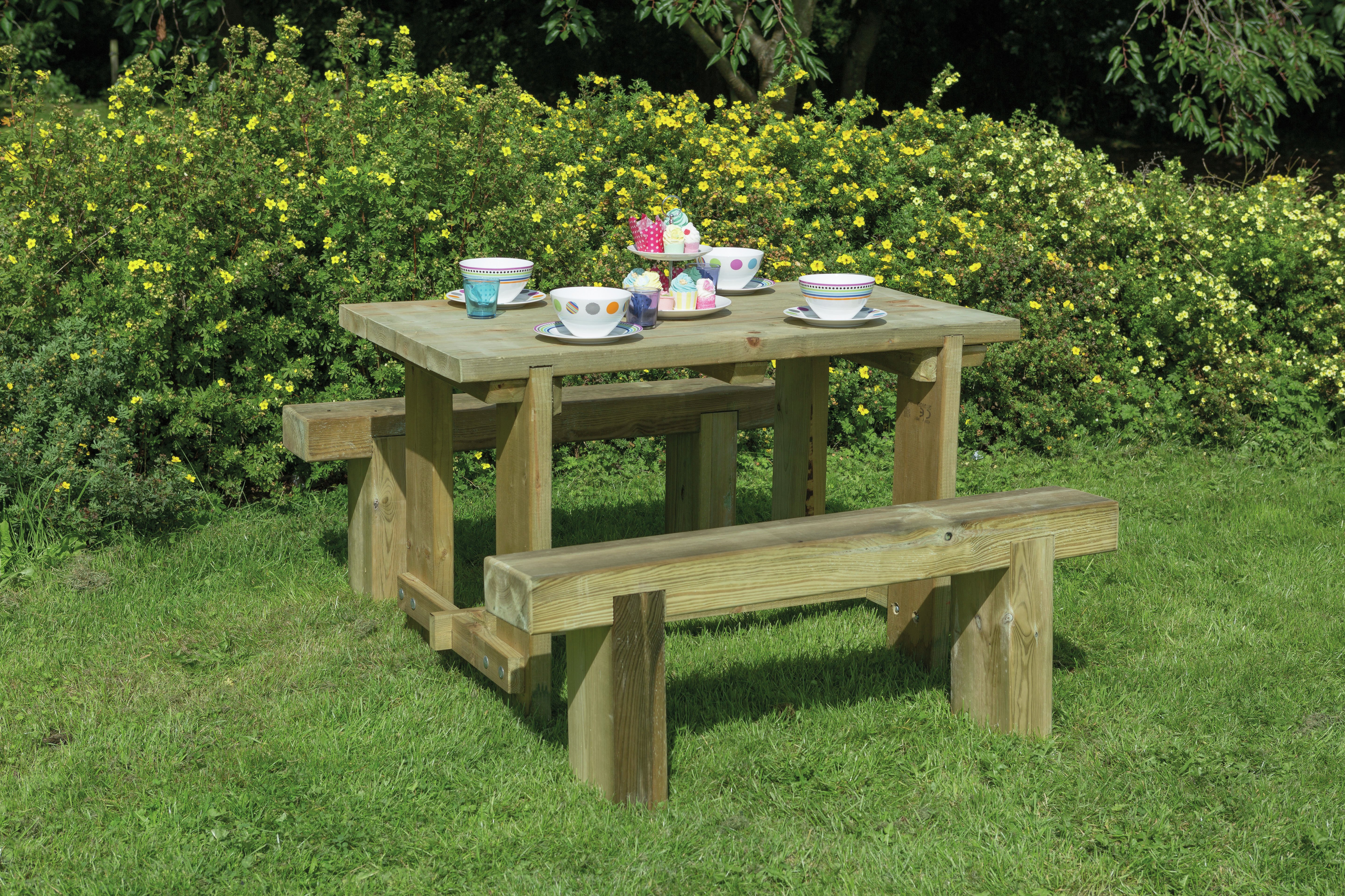 Forest Garden Sleeper Benches and Table Set 1.2m at Argos Reviews