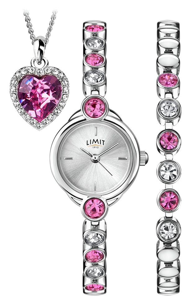  Argos Limit Ladies Pink Heart Triple Stone Set Watch