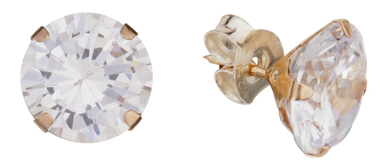 Buy Revere 9ct Gold Cubic Zirconia Stud Earrings 8mm Ladies
