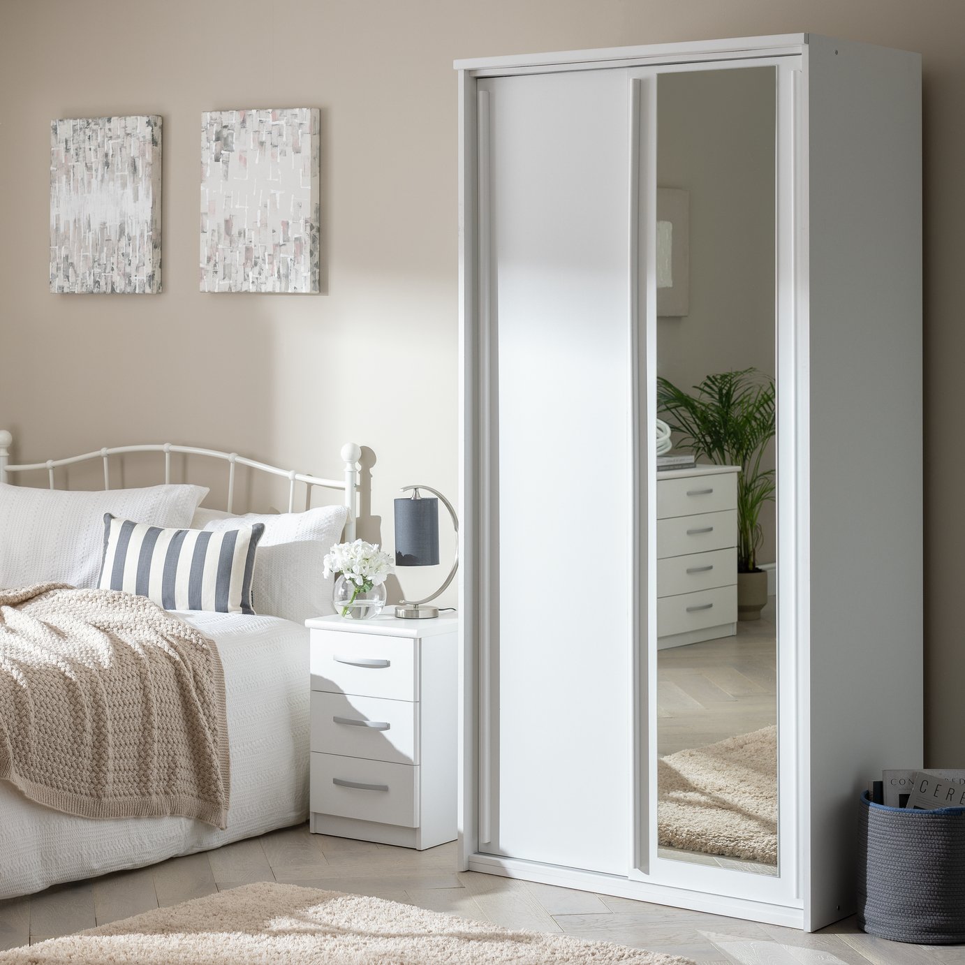 Buy Collection Hallingford 2Dr Sliding Mirrored Wardrobe White at