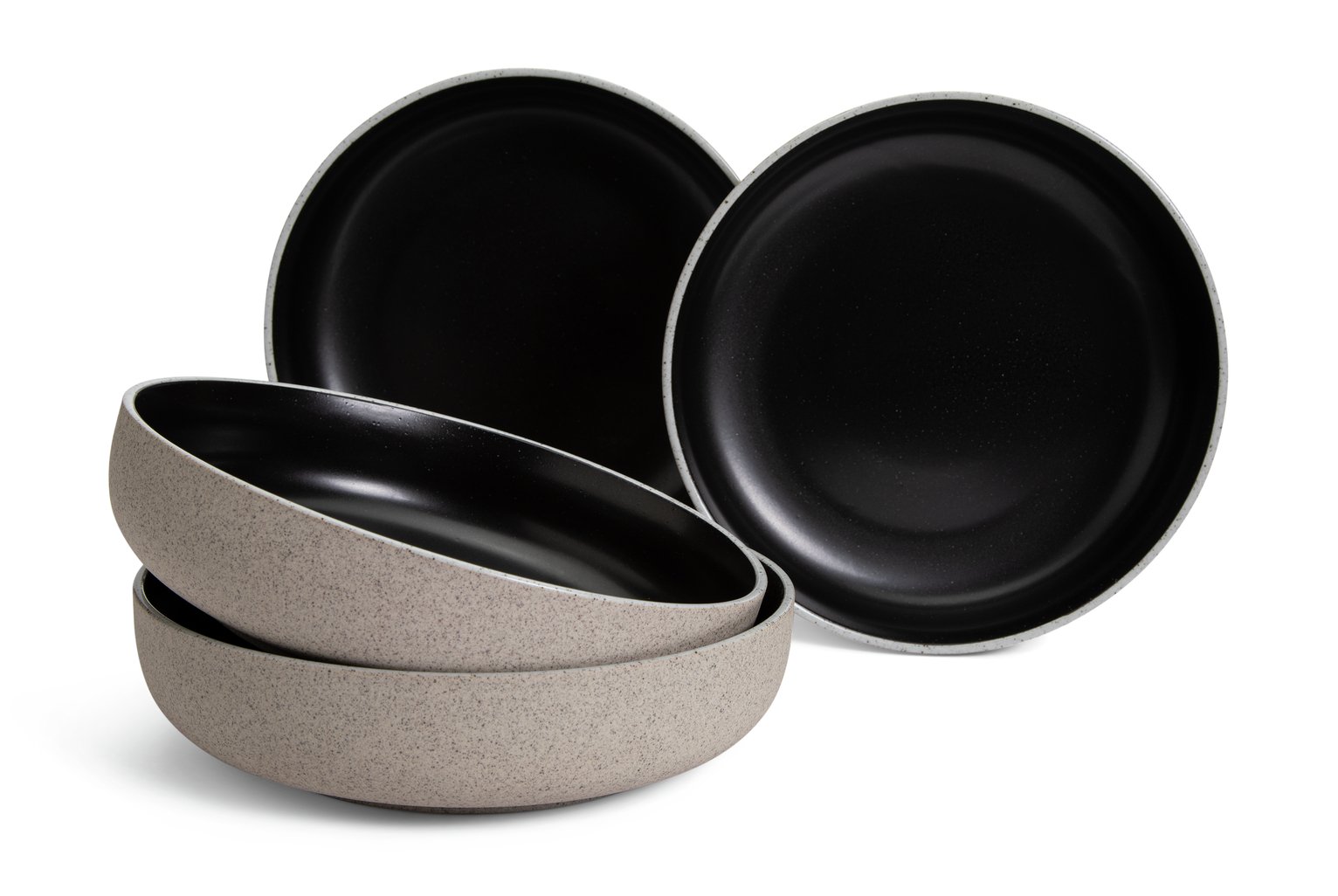 Habitat Set of 4 Raw Edge Speckle Pasta Bowl Matte Black (2652418