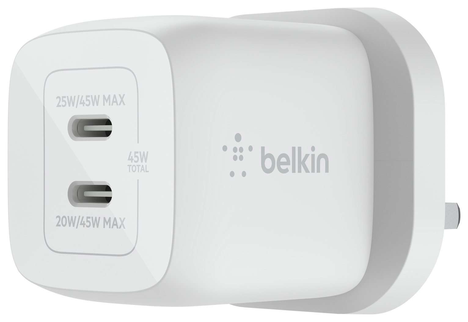 Belkin 45W Power Delivery Dual USBC GaN Wall ChargerWhite (3080924