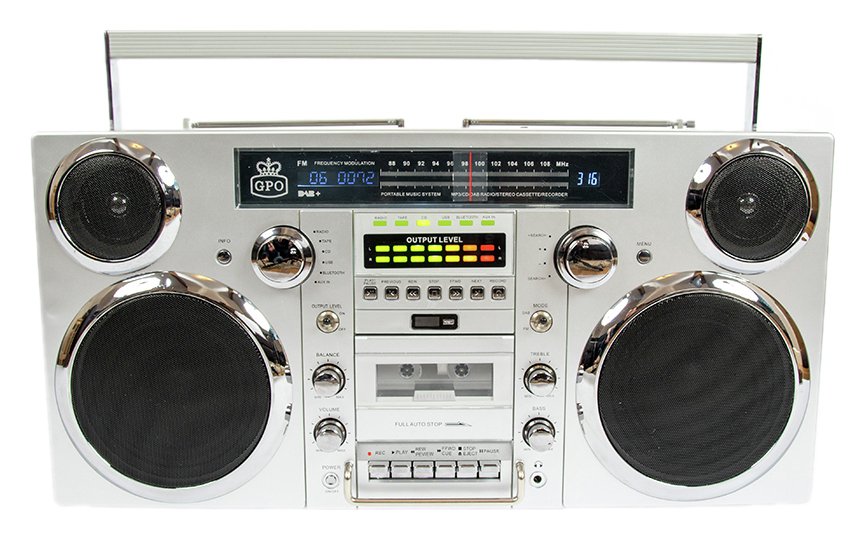 GPO Brooklyn Radio, CD and Bluetooth Boombox Silver (3082719) Argos