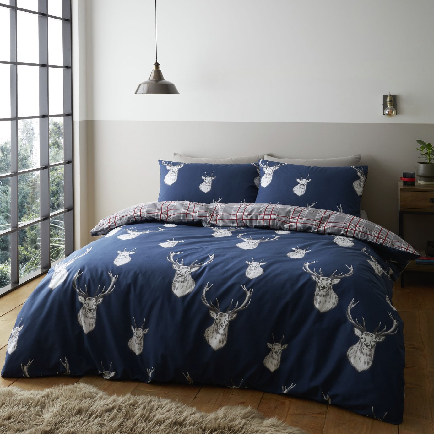Catherine Lansfield Christmas Stag Navy Bedding King (3292891