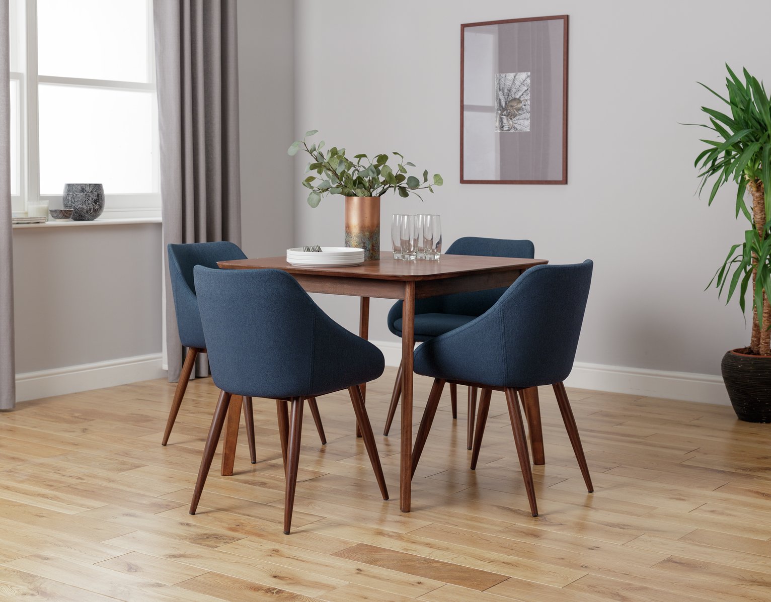 Argos Home Skandi Walnut Veneer Dining Table & 4 Blue Chairs Reviews