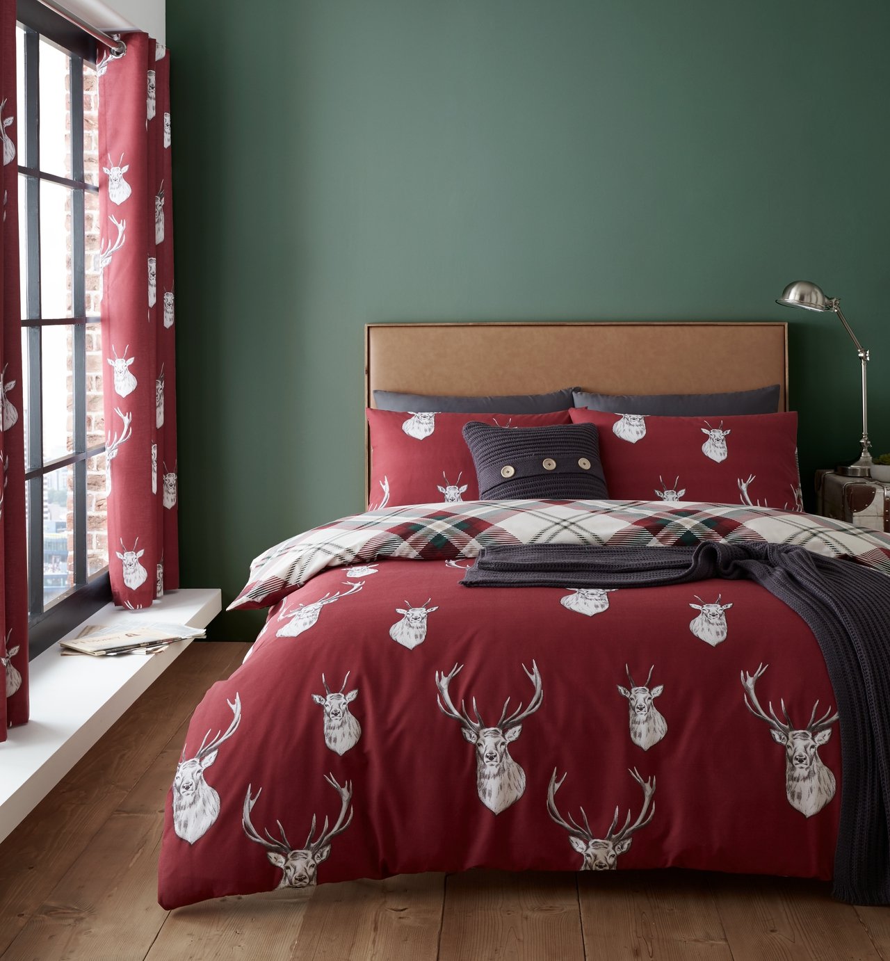 Catherine Lansfield Munro Check Stag Bedding Set Double (3416938