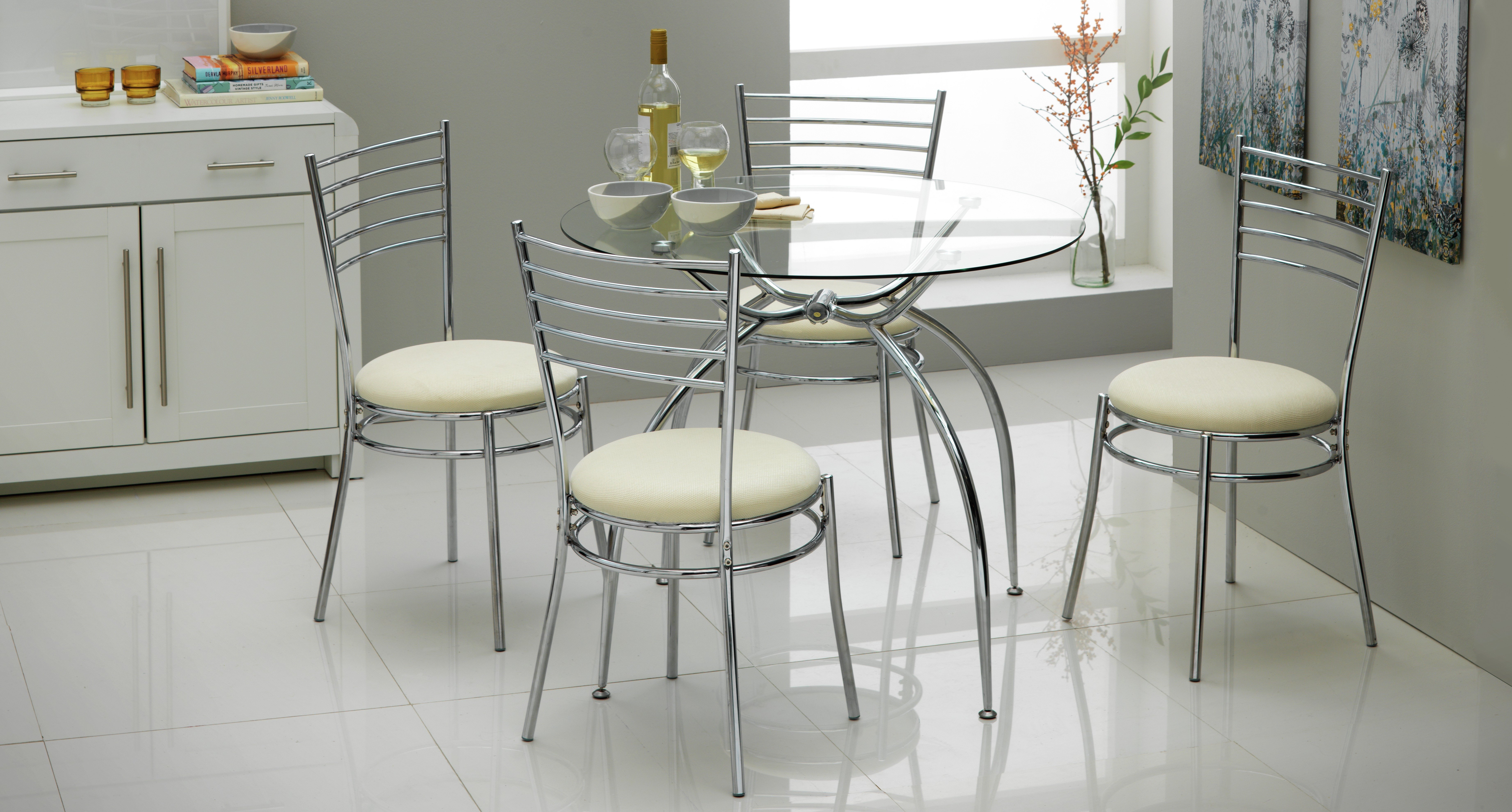 Buy HOME Lusi Glass Dining Table and 4 Chairs Cream at Argos.co.uk