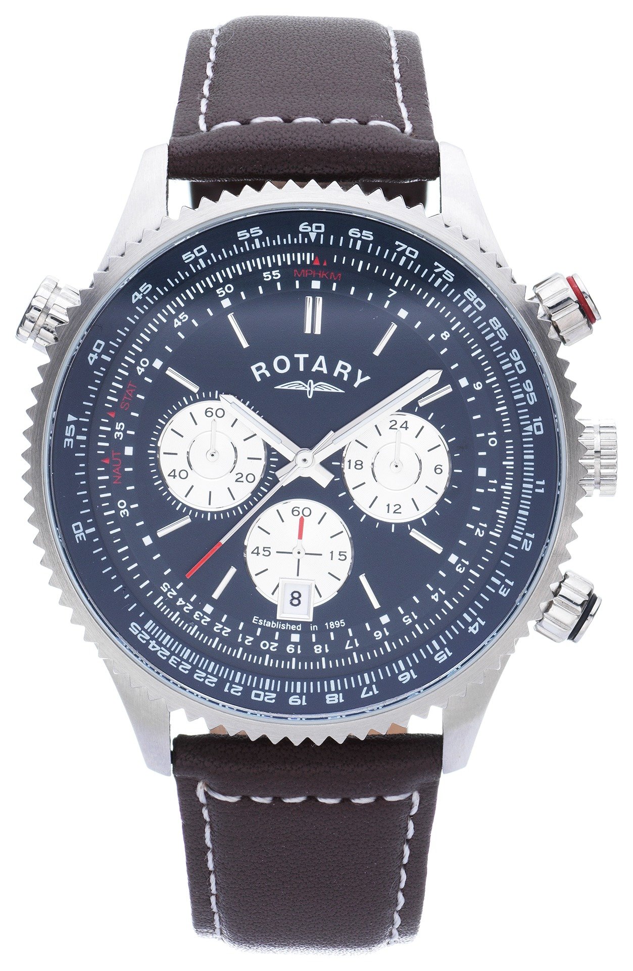 Rotary Men's Stainless Steel Chronograph Leather Strap Watch (4812490