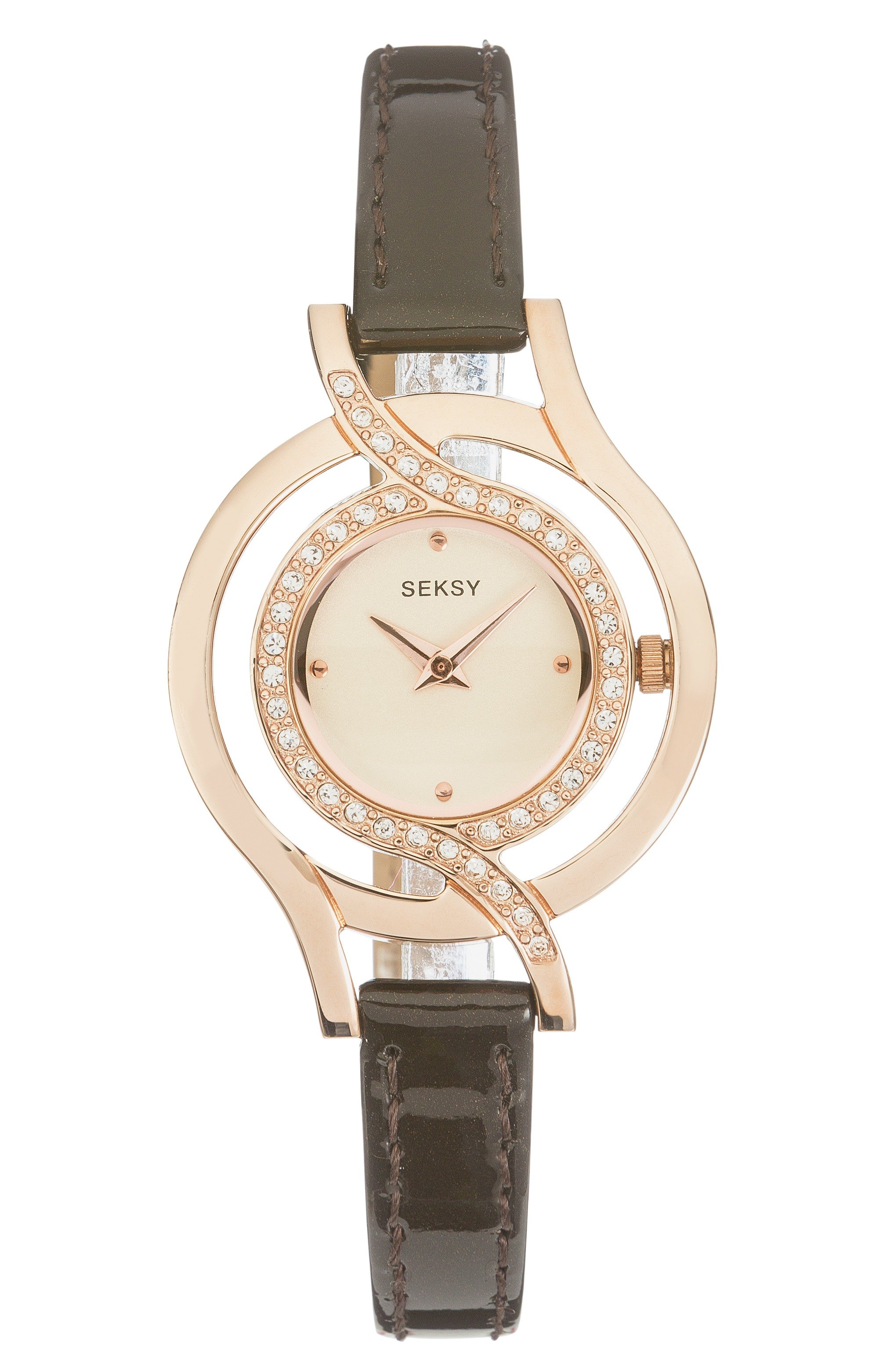 Seksy Ladies' Brown Strap Stone Set Rose Dial Watch Reviews