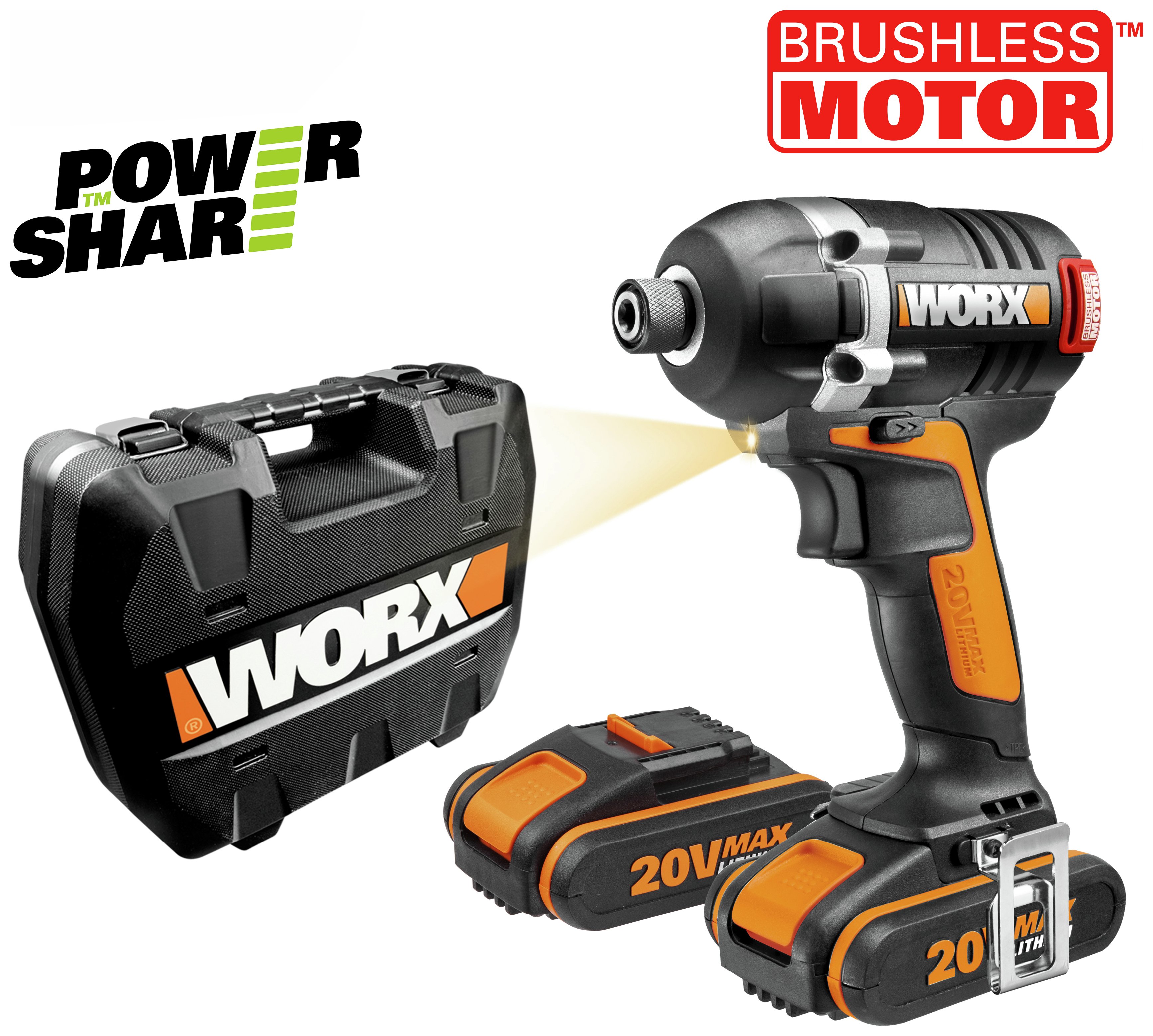WORX Cordless Brushless Impact Driver with 2 20V Batteries (5698905