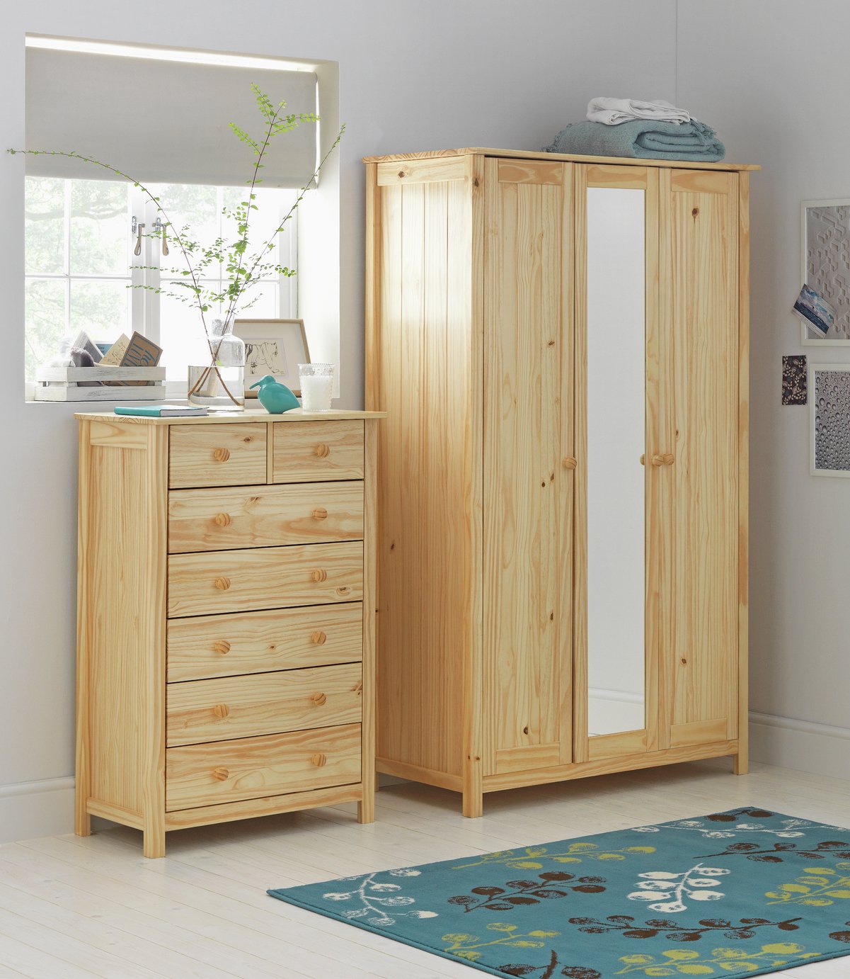Argos Home New Scandinavia 3 Door Mirrored Wardrobe Pine (5699612