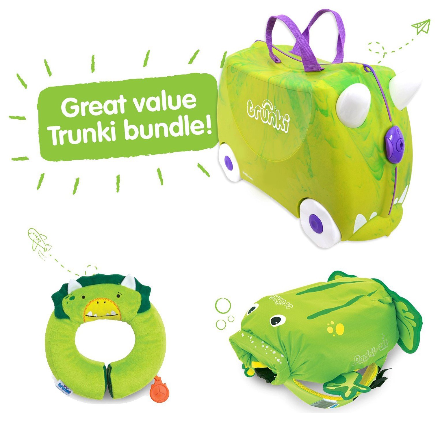 Trunki Trunkisaurus Rex Ride On Suitcase, Pillow & Backpack (6258382