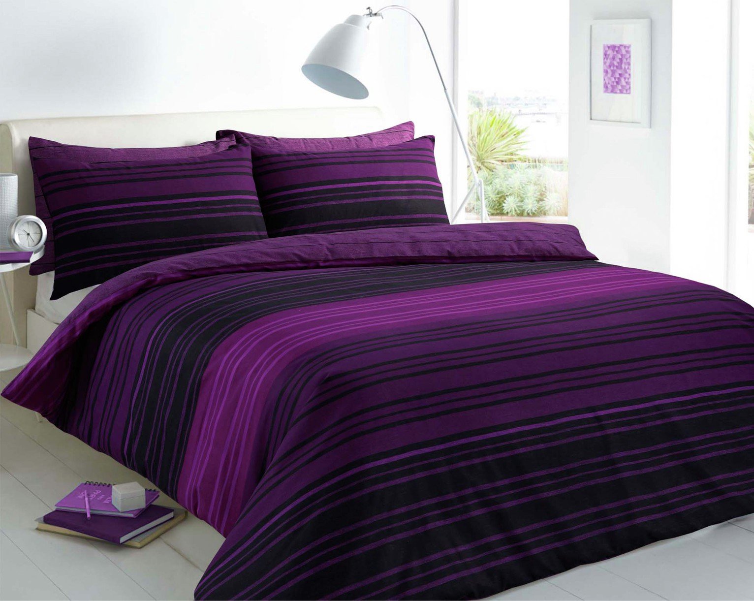 Pieridae Purple Textured Striped Bedding Set Kingsize (6512963