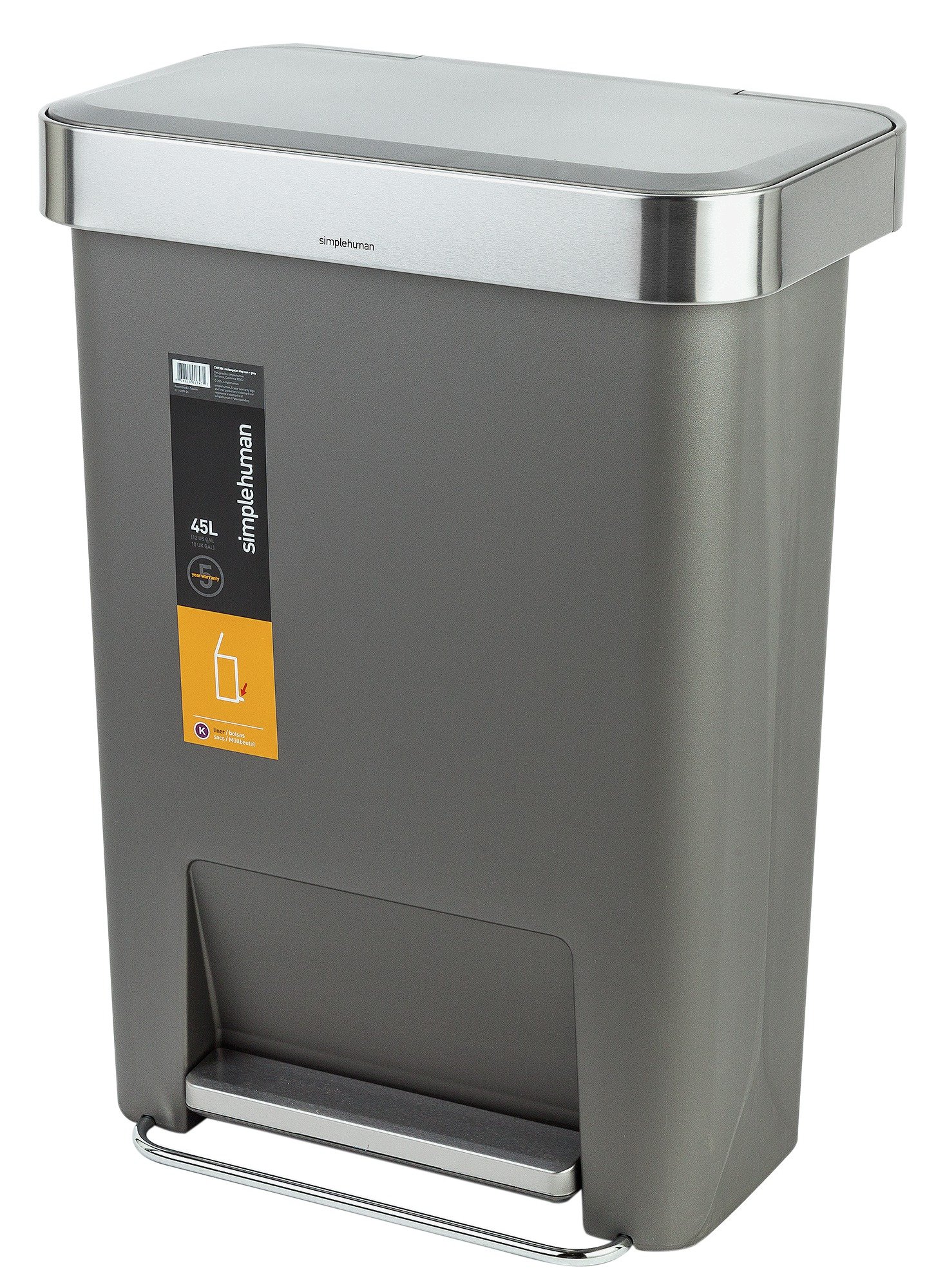 simplehuman 45 Litre Liner Pocket Pedal Bin Grey £74.99 Gay Times