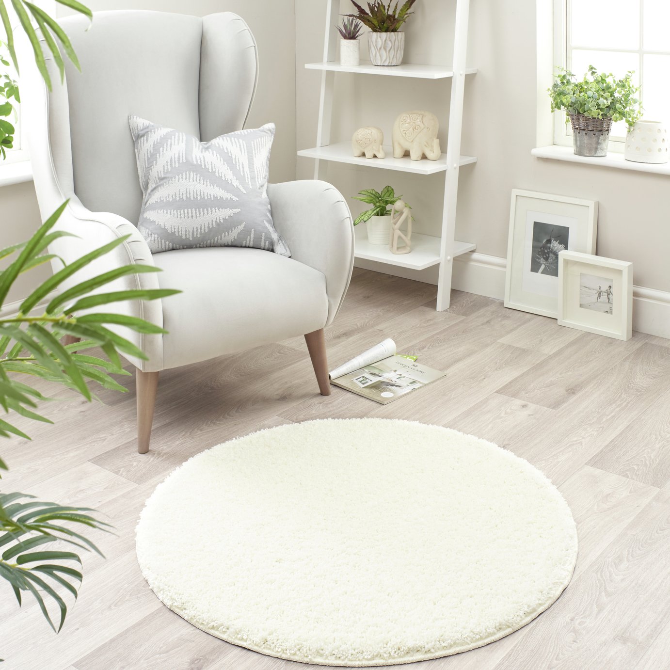 Buddy Plain Circle Cut Pile Rug 100x100cm Cream (6778886) Argos