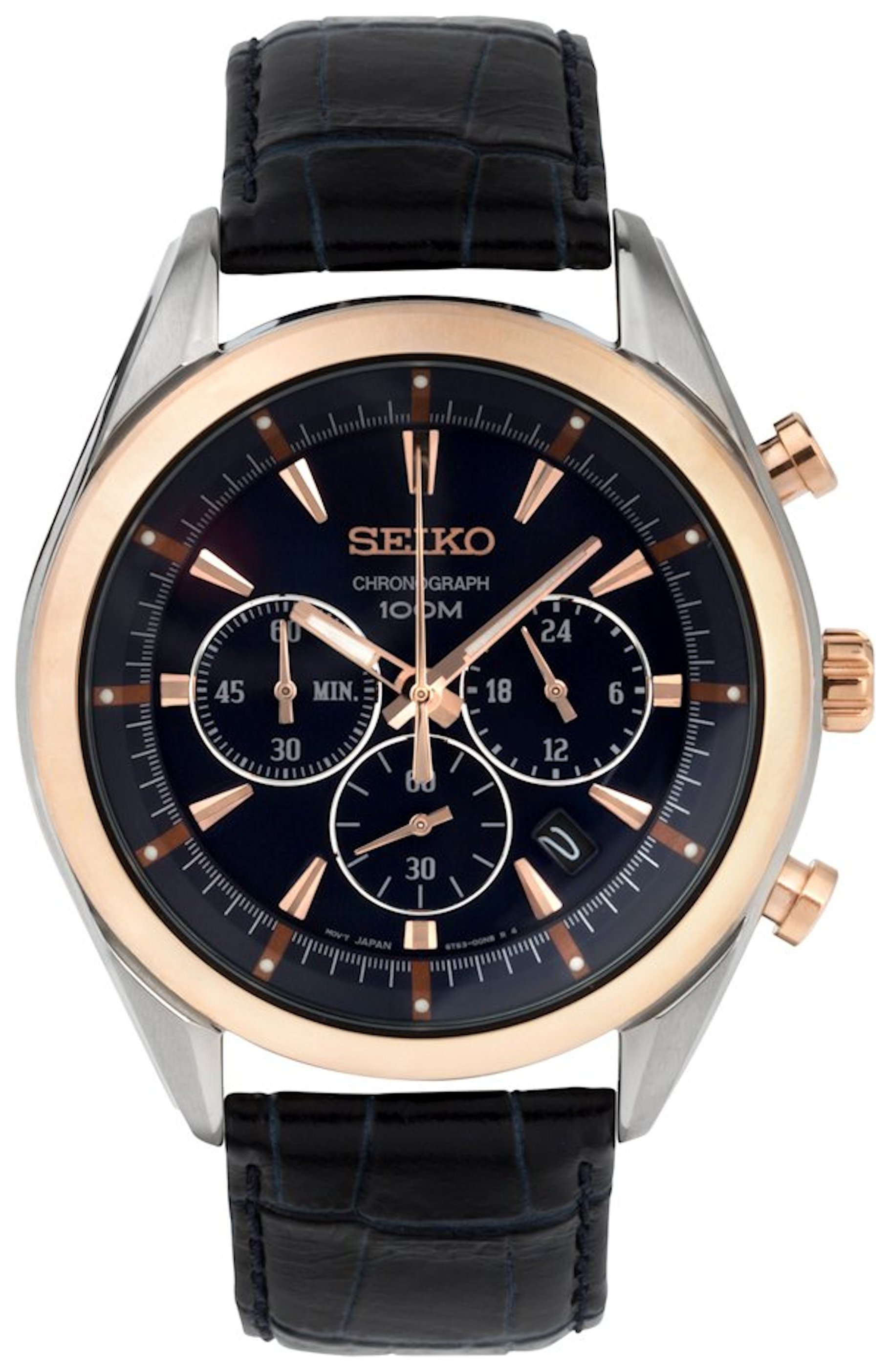 Seiko Men's Blue and Rose Gold Plated Chronograph Watch (7035449