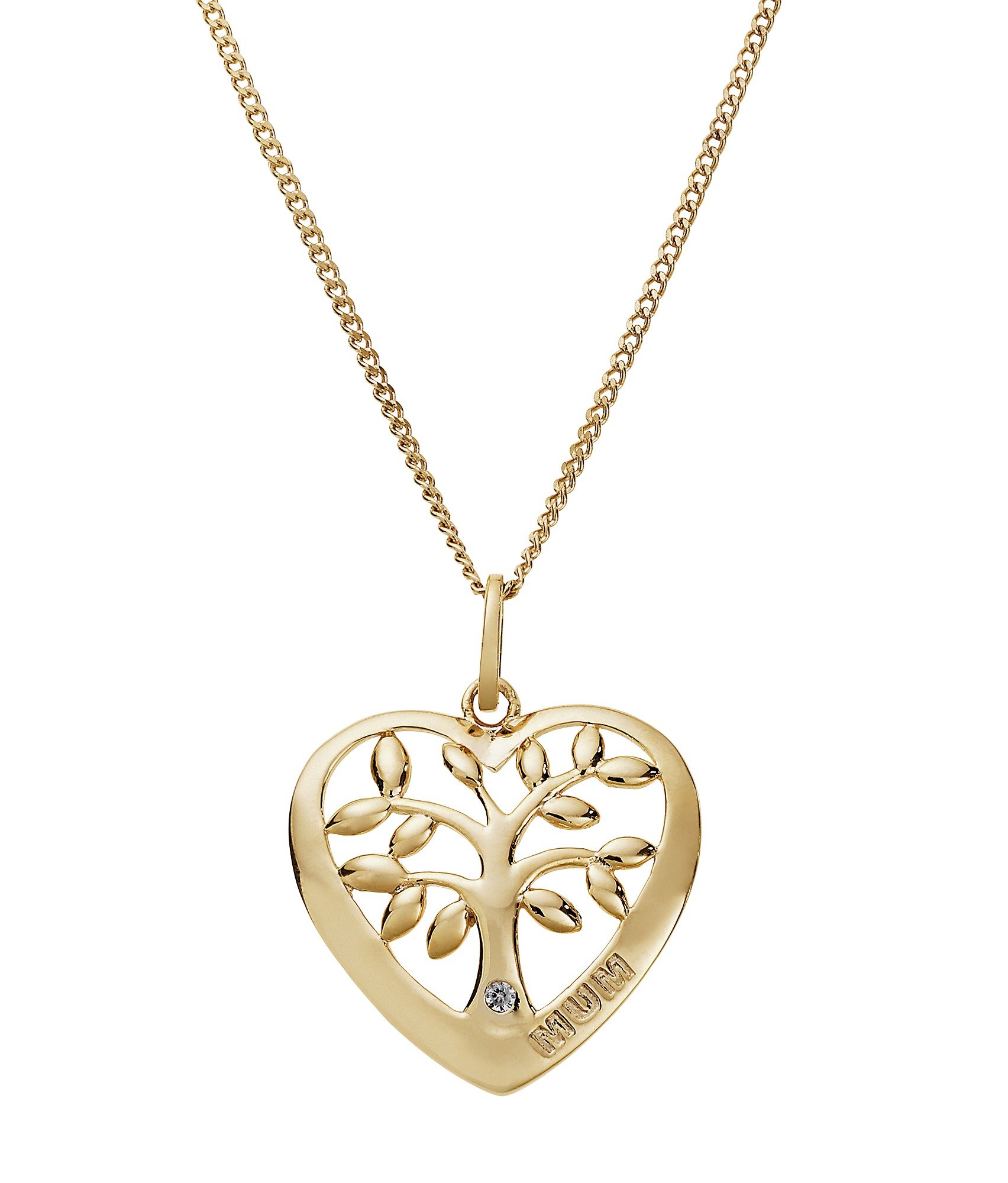Moon & Back 9ct Gold Plated Silver CZ Mum Heart + Tree Pendant Reviews