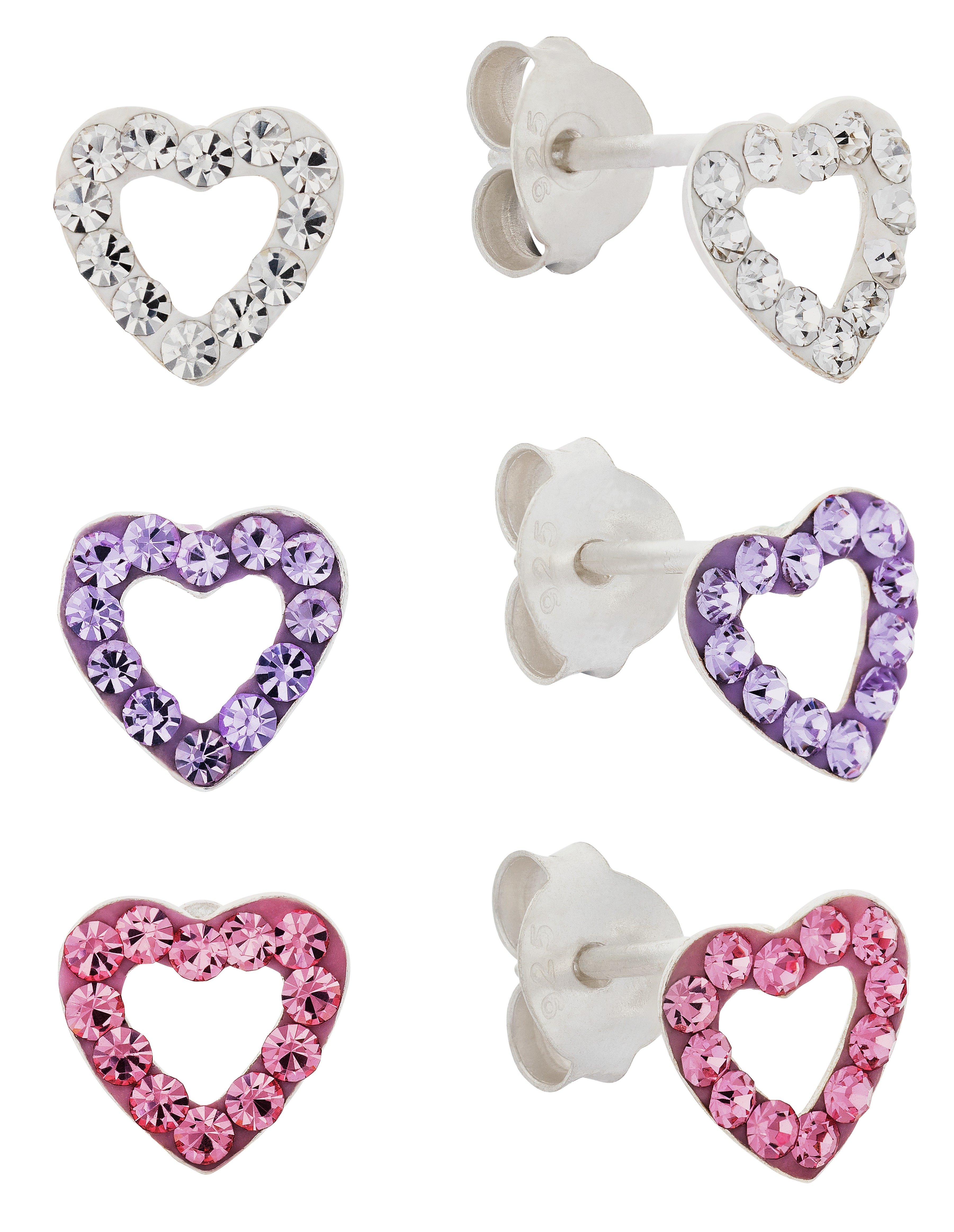 Miss Glitter Silver Kids' Heart Studs Earrings Set of 3. (7074833