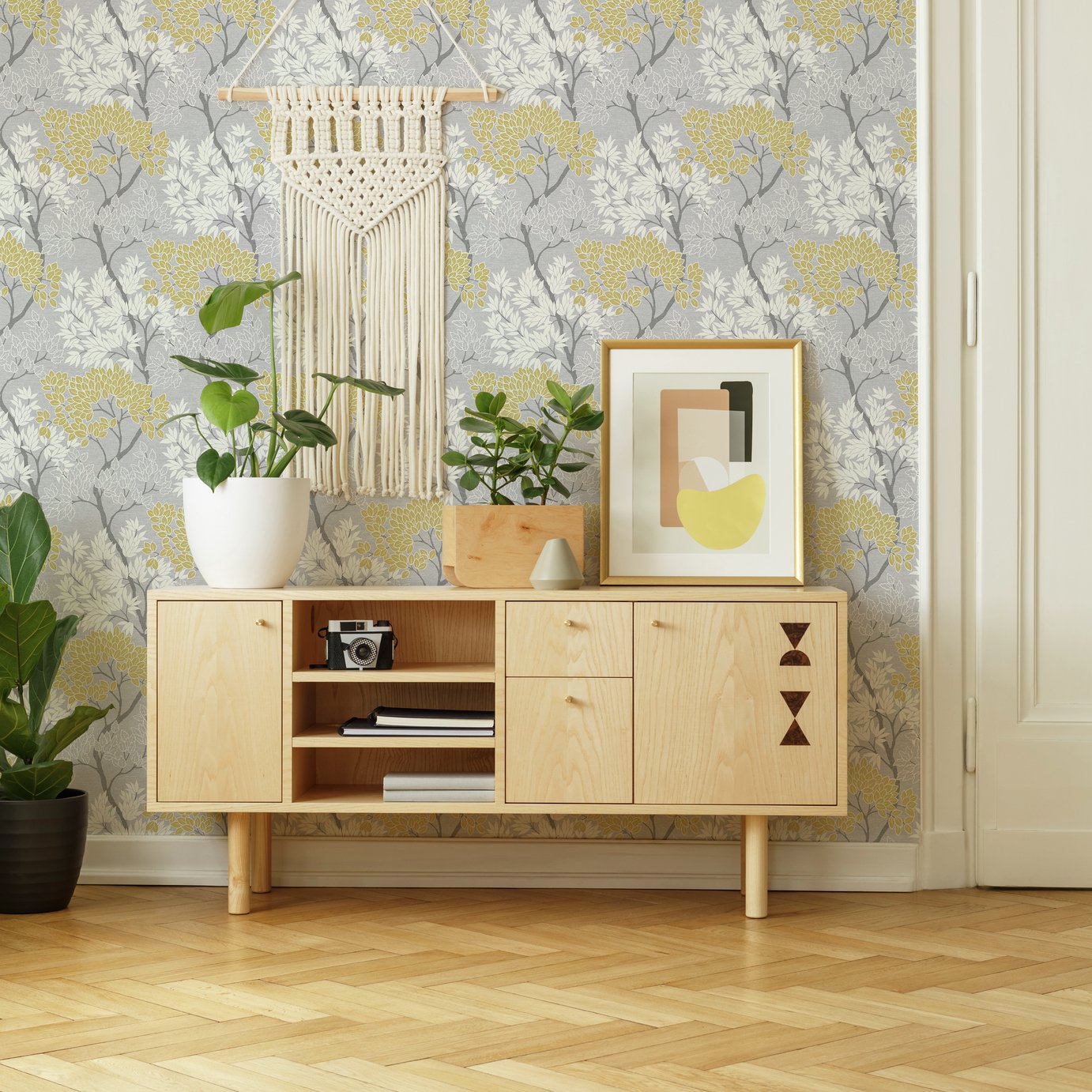 Fresco Lykke Tree Grey & Ochre Wallpaper (7163665) Argos Price
