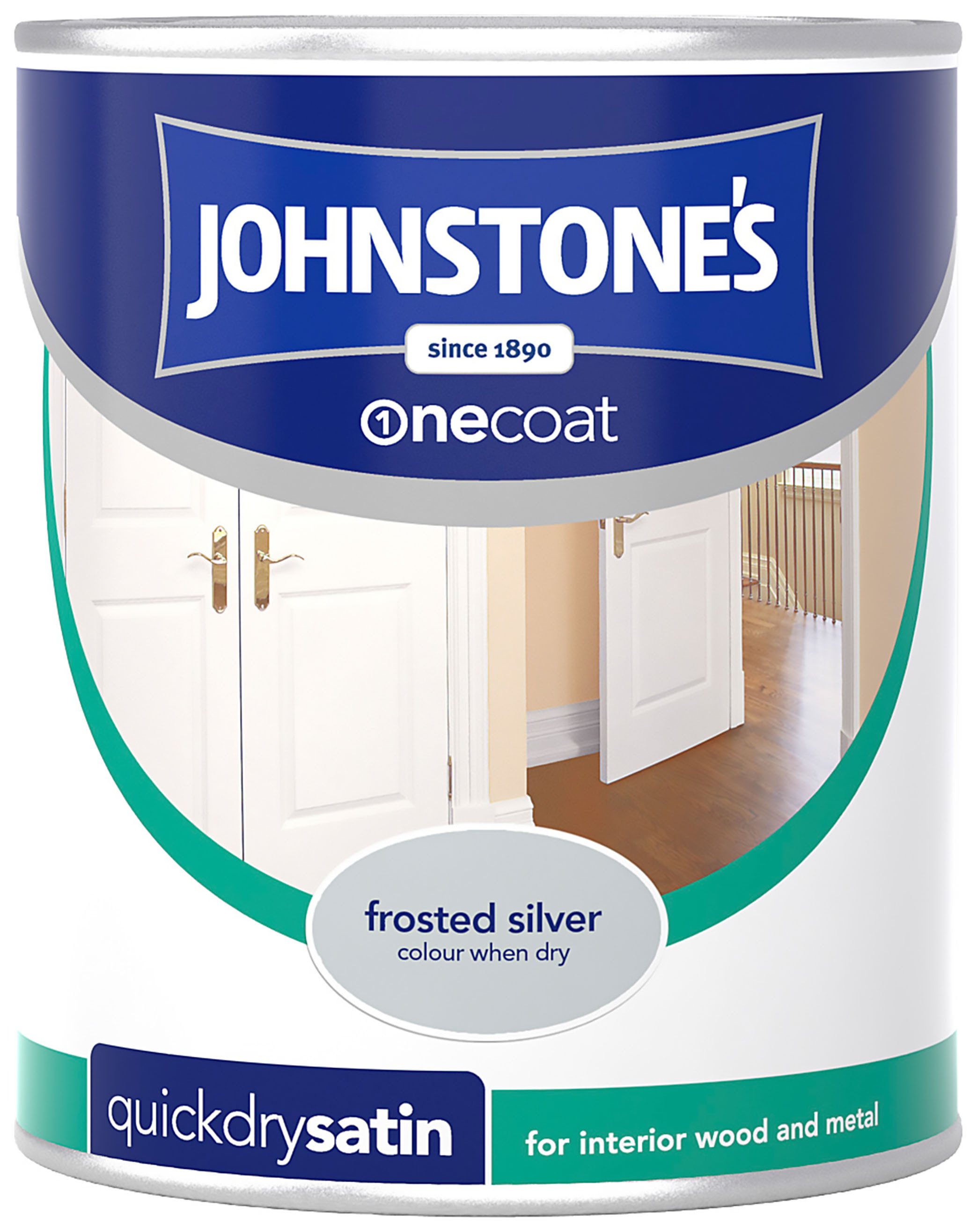 Johnstone's Quick Dry Satin Paint 750ml Frosted Silver. (7199567