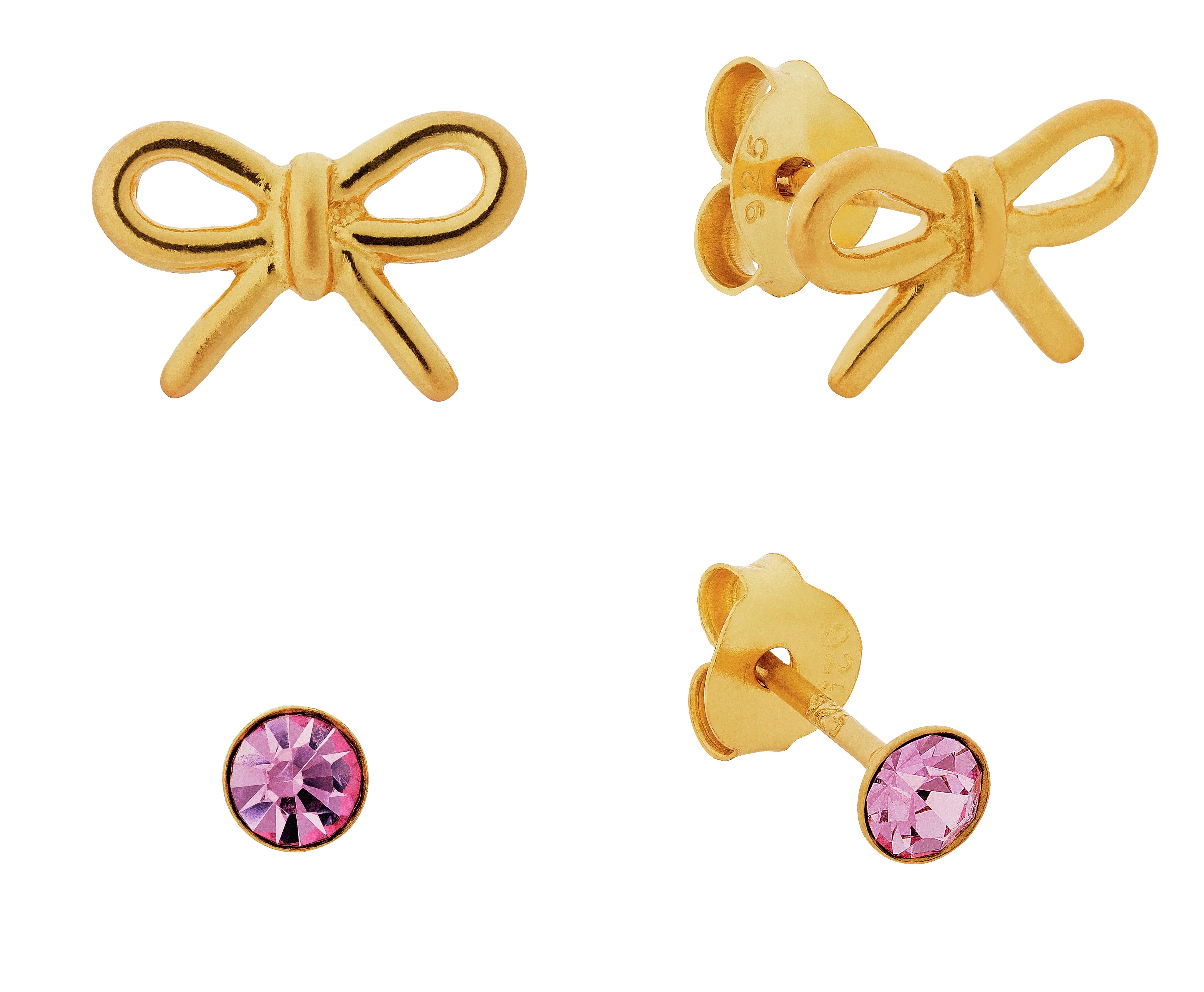 Miss Glitter Gold Plated Silver Stud Earrings Set of 2. (7219007