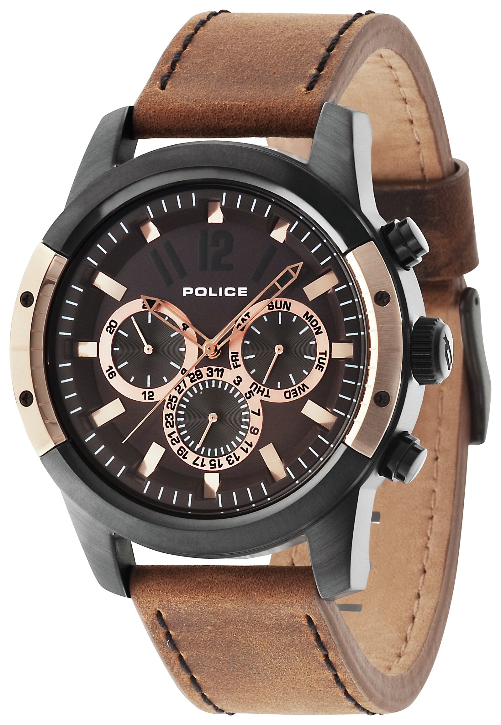 Police Men's Black Dial Brown Leather Strap Scrambler Watch (7367193