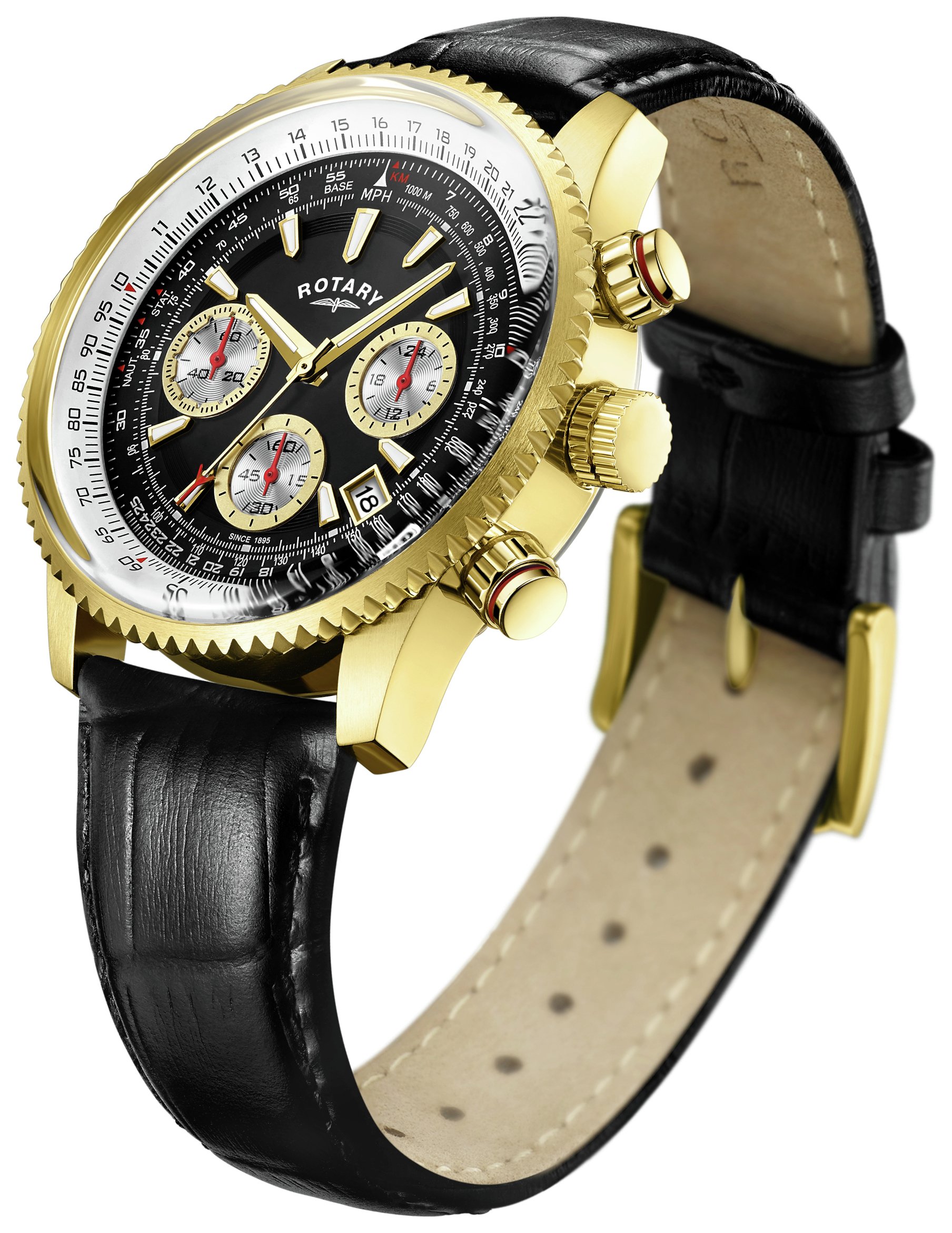 Rotary Men's GS03008 Black Leather Strap Pilot Watch Reviews