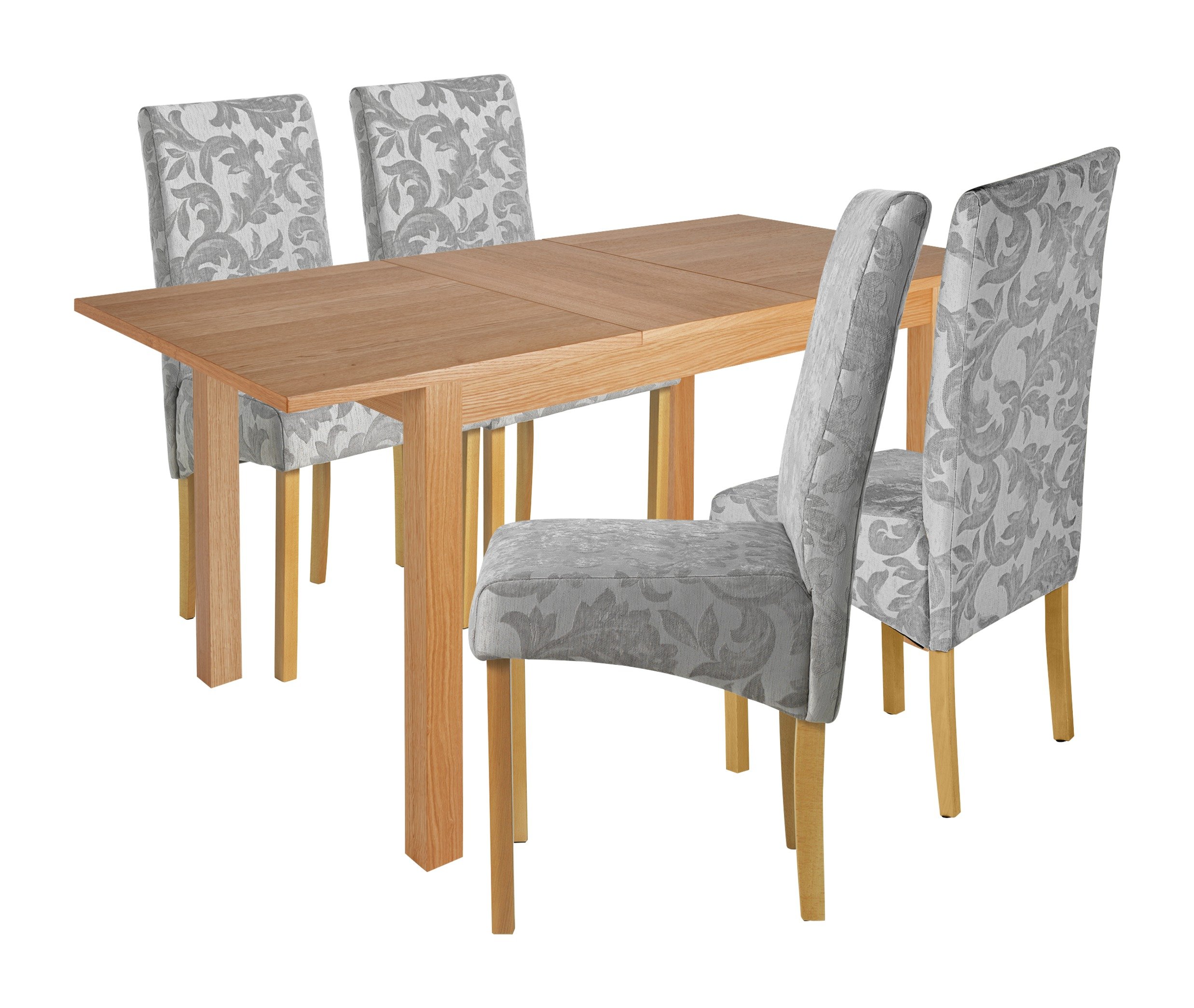 Argos Home Clifton Large Extendable Beech Table & 4 Chairs Grey Damask