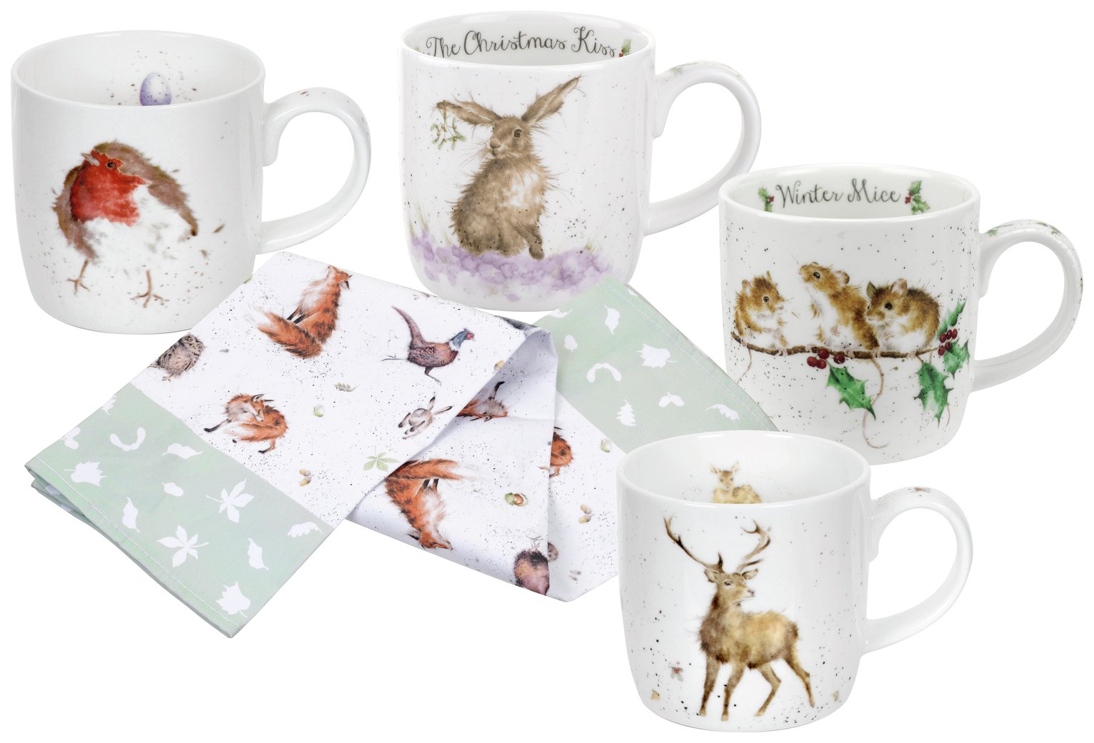 Royal Worcester Set of 4 Wrendale Christmas Mugs & Tea Towel Reviews