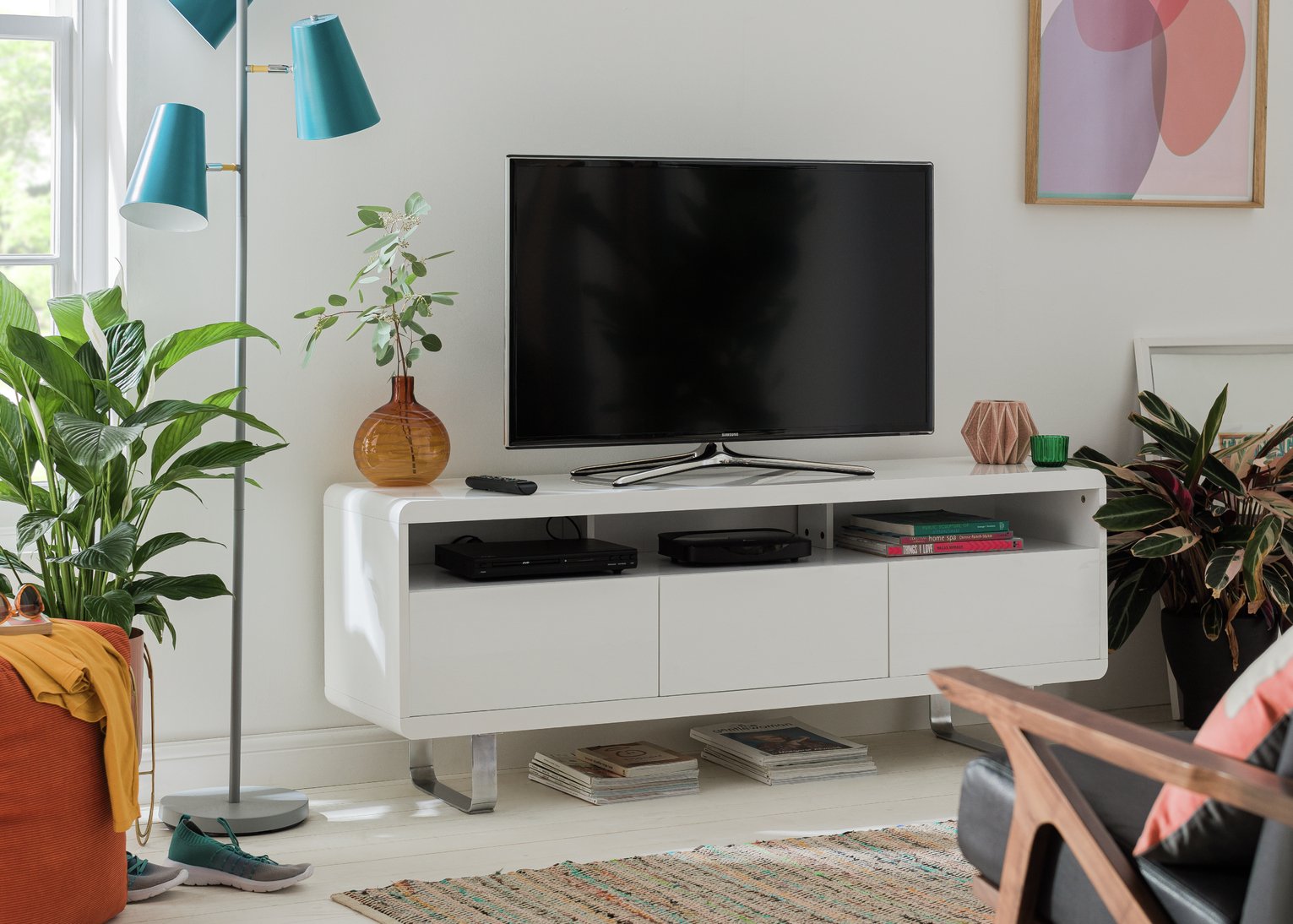 Hygena Sleigh 2 Door 1 Drawer TV Unit White Gloss Review