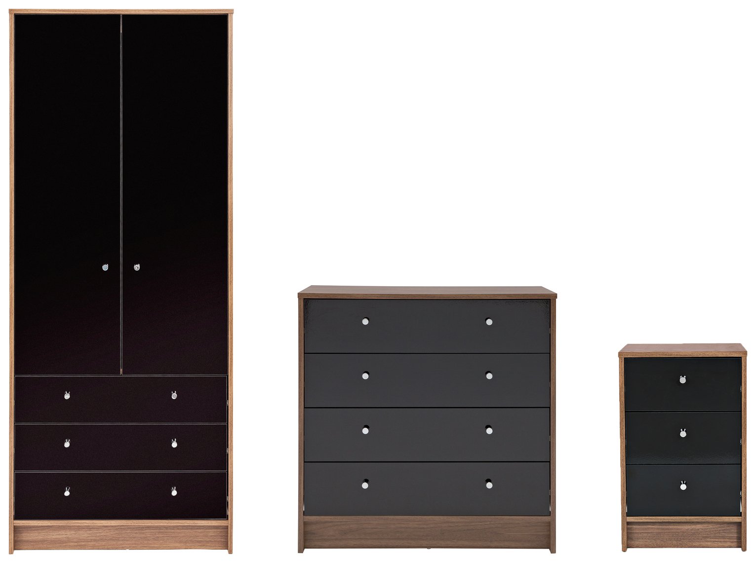 Argos Home Malibu Gloss 3 Piece Wardrobe Set Black/ Walnut (8016773