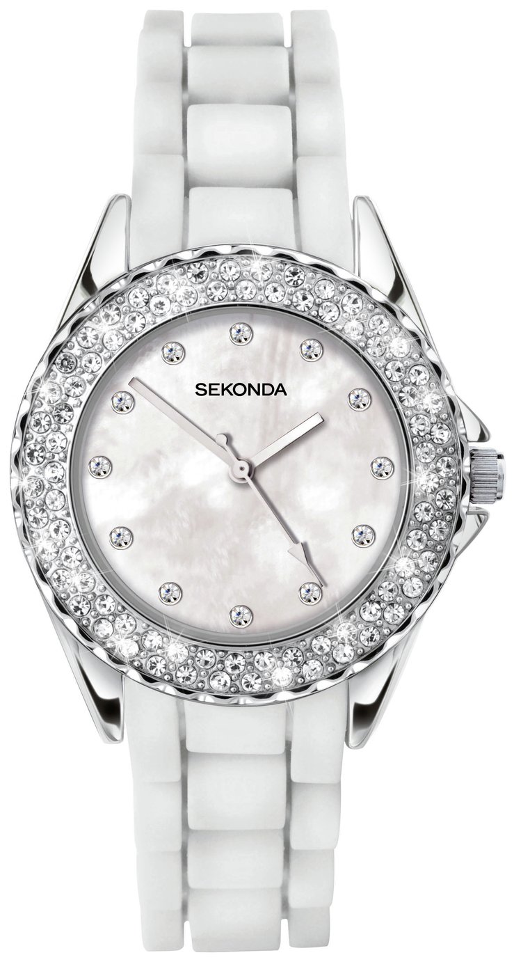  Argos Sekonda Ladies' White Stone Set Silicone Strap Watch