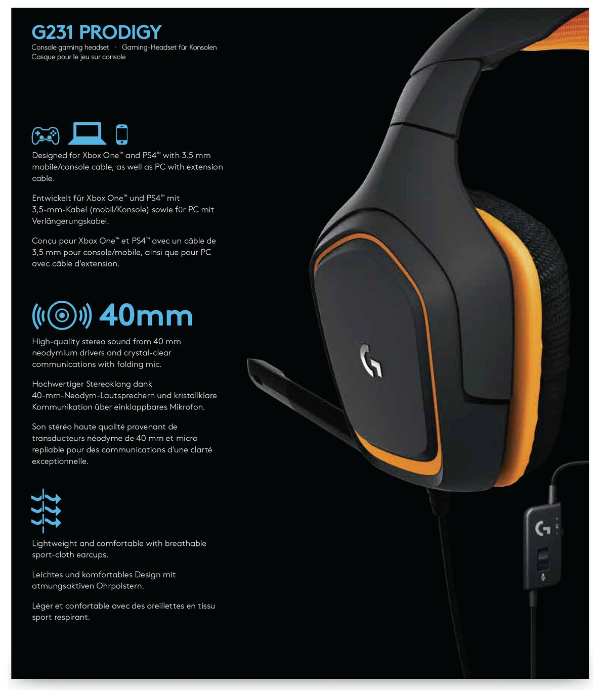 Logitech G231 Prodigy Xbox One / PS4 / PC Gaming Headset (7367265) Argos Price Tracker