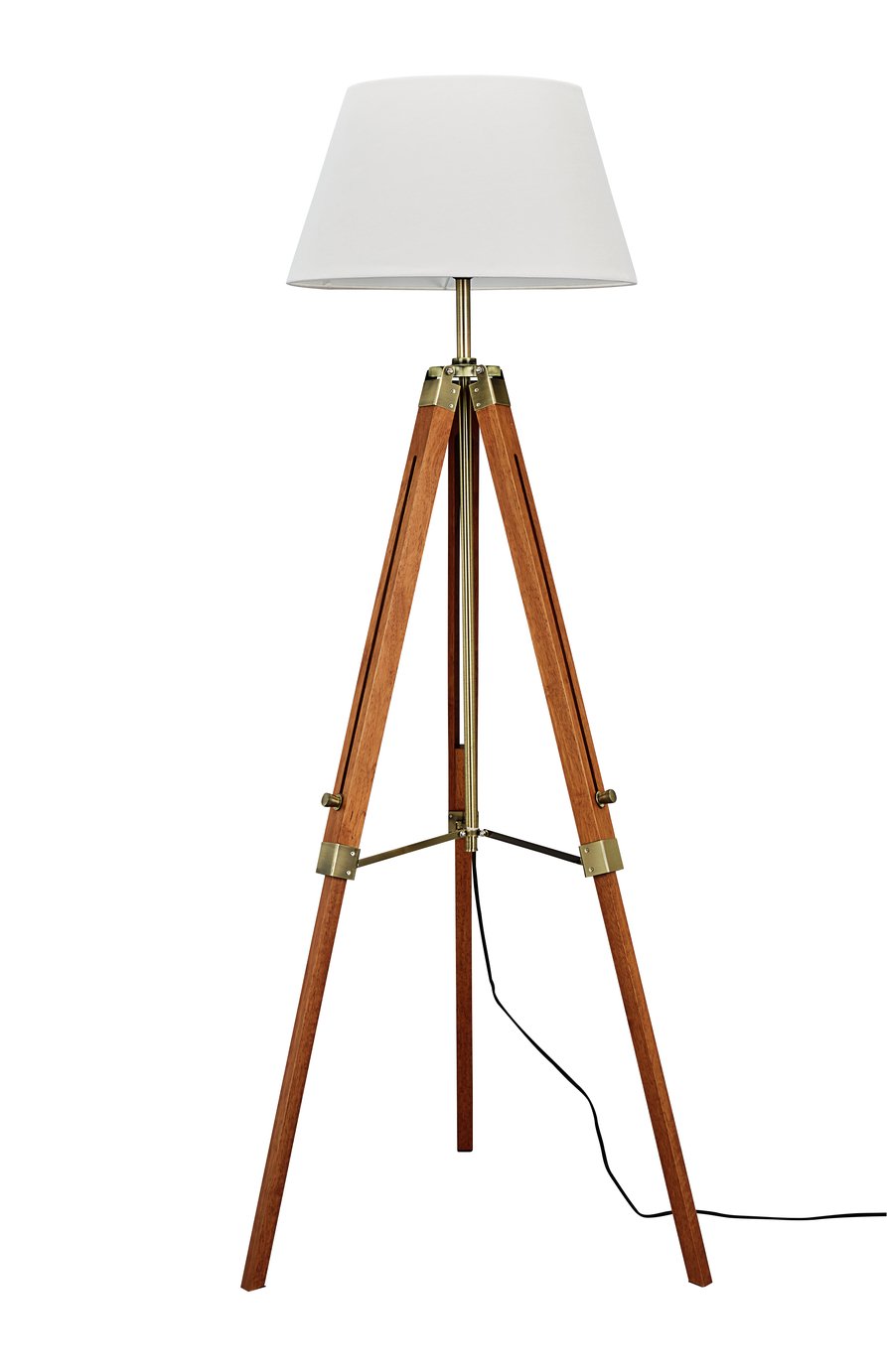 Argos Home Colonial Tripod Floor Lamp Antique Brass & Wood (8263117