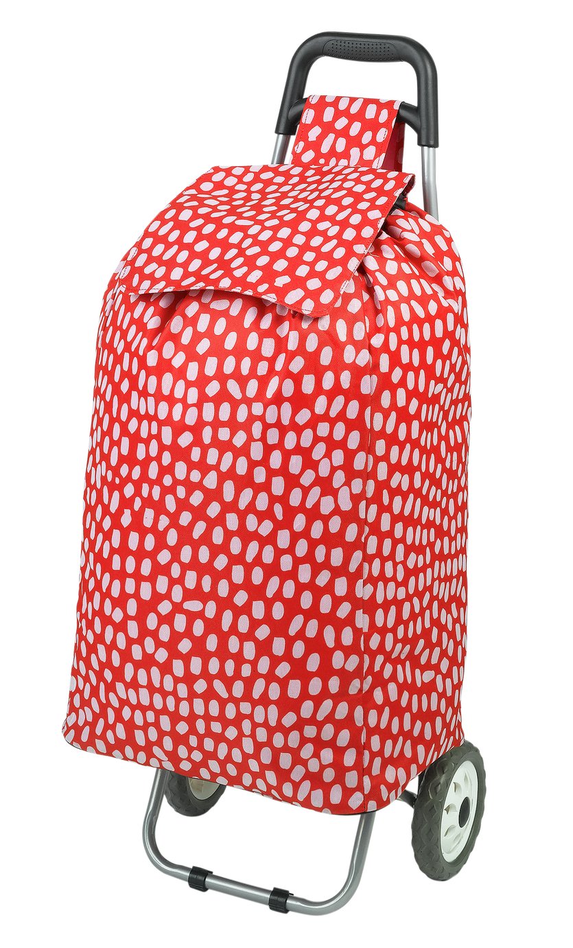 2 Wheel Folding Red and White Spot Shopping Trolley (8495923) Argos