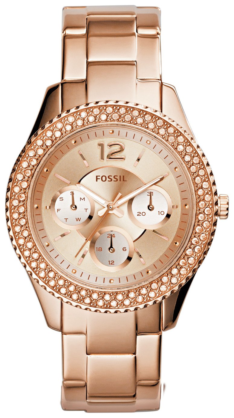 Fossil Ladies Stella ES3590 Rose Gold Tone Chronograph Watch (8554280