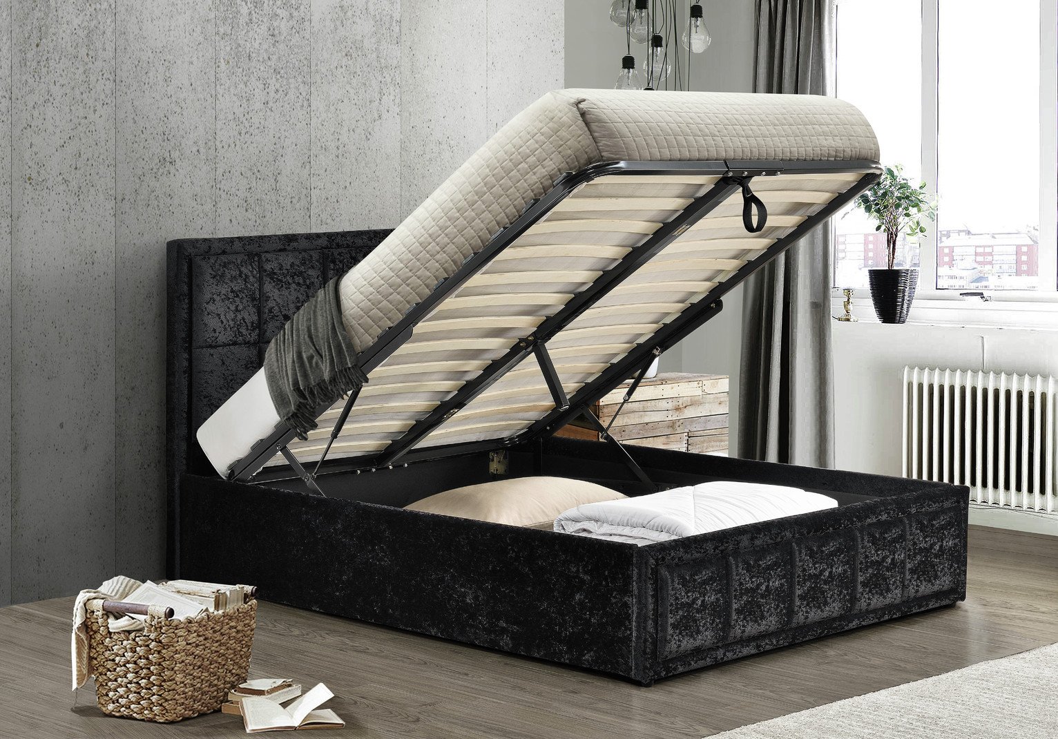 Birlea Hannover Black Velvet Kingsize Ottoman Bed Frame at Argos Reviews