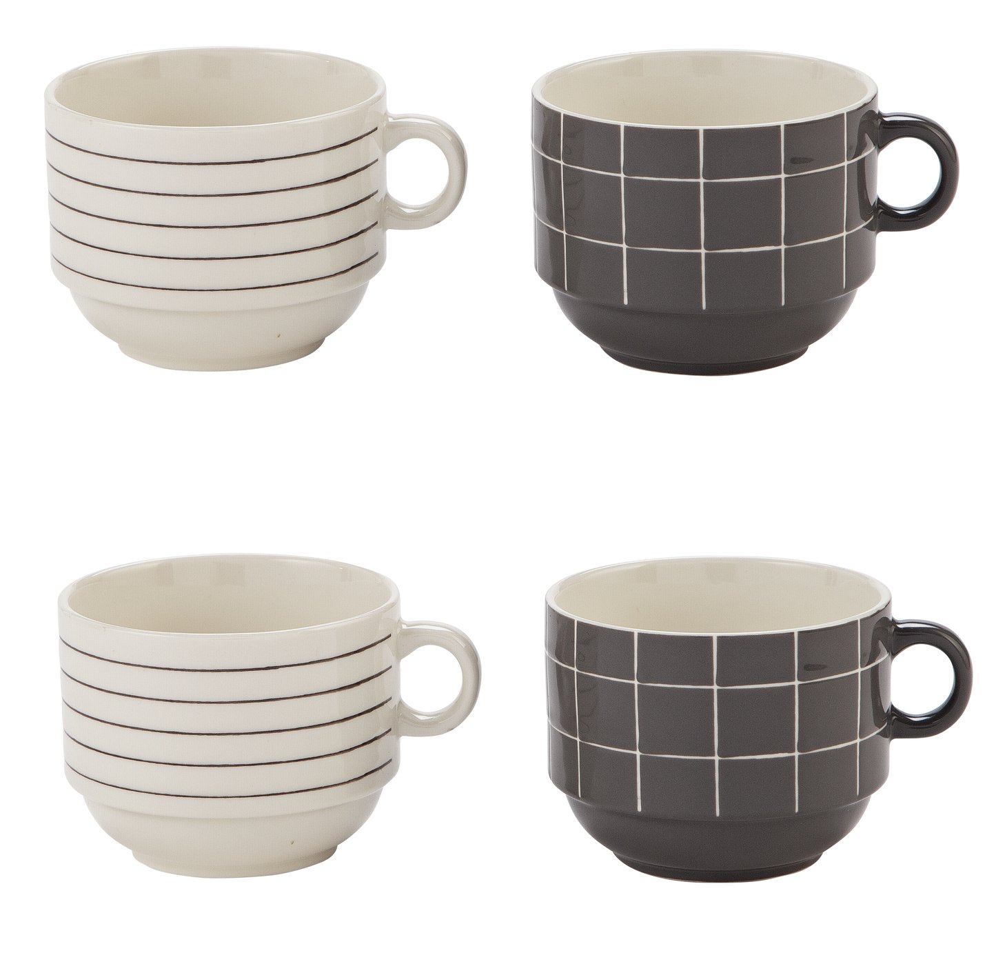 Sainsbury's Home Set of 4 Grey Check Stacking Mugs Reviews