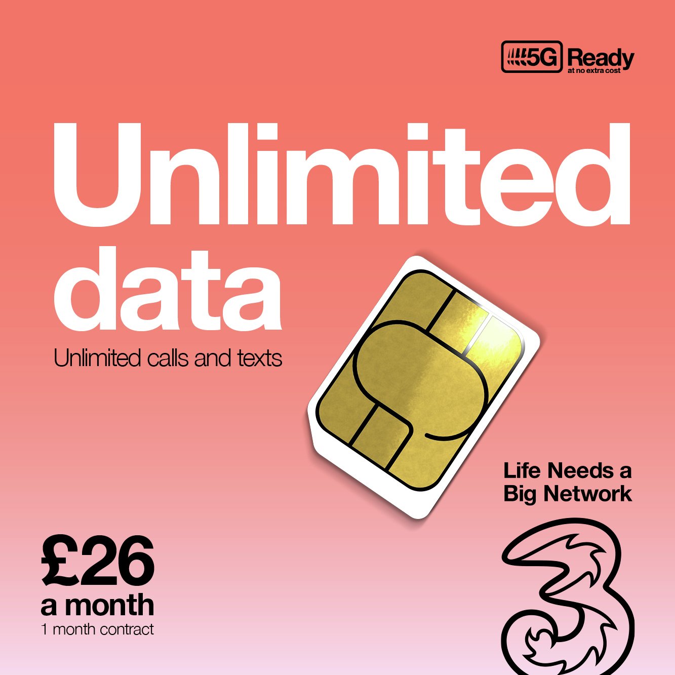 Three Unlimited Data 1 Month Contract Voice SIM Card Reviews