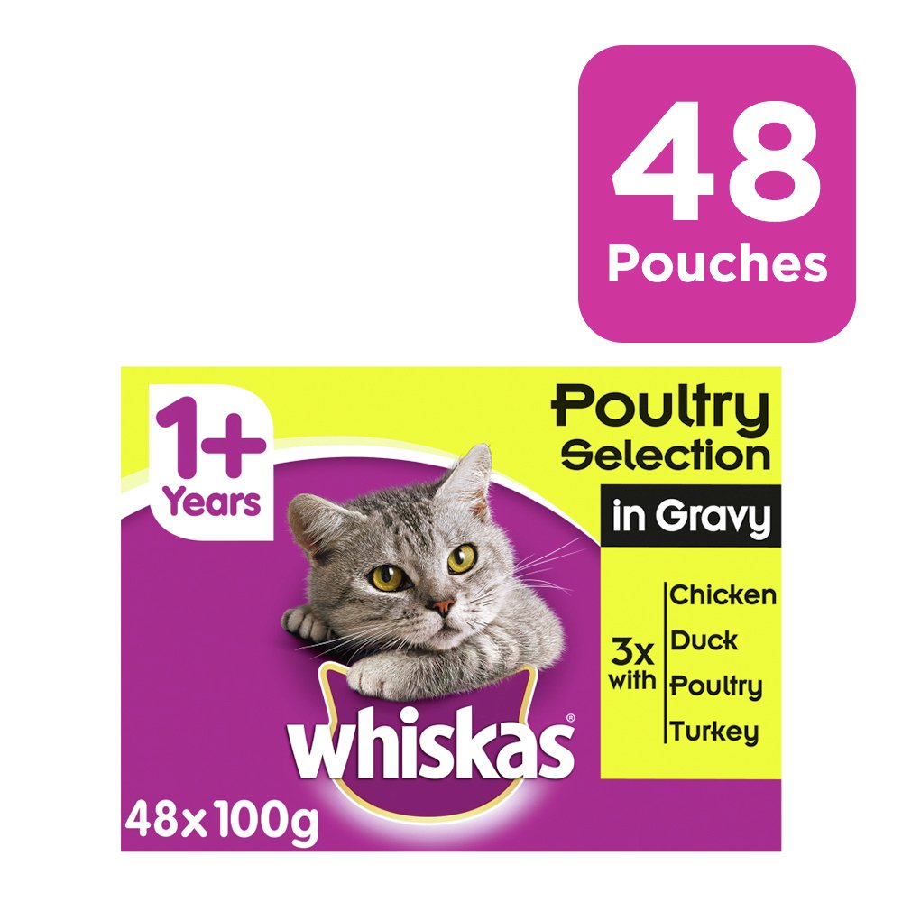 Whiskas 1 Cat Food Pouches Poultry in Gravy 48 Pouches (8816801