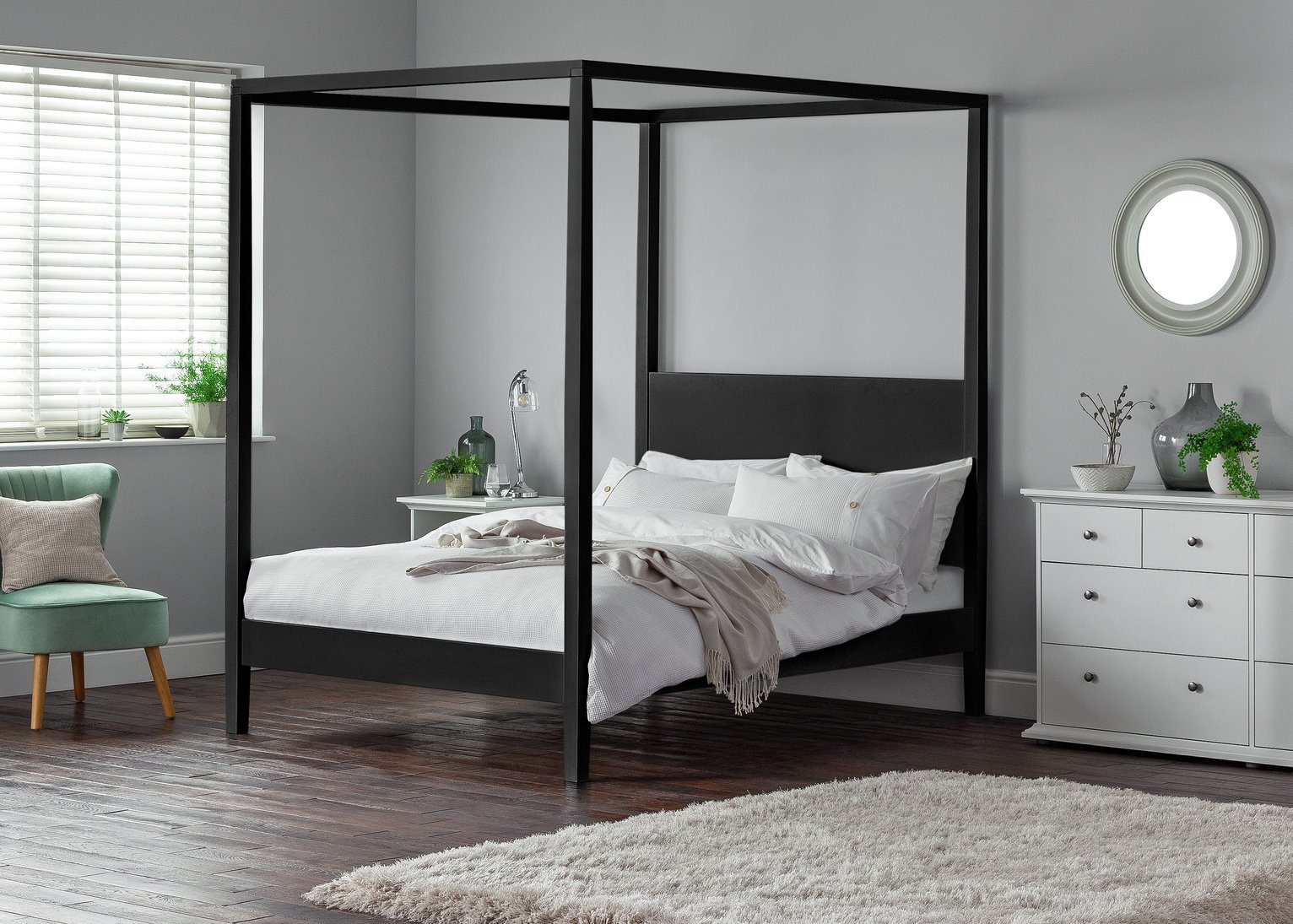 Habitat Blissford Four Poster Double Wooden Bed Frame Black (8866497