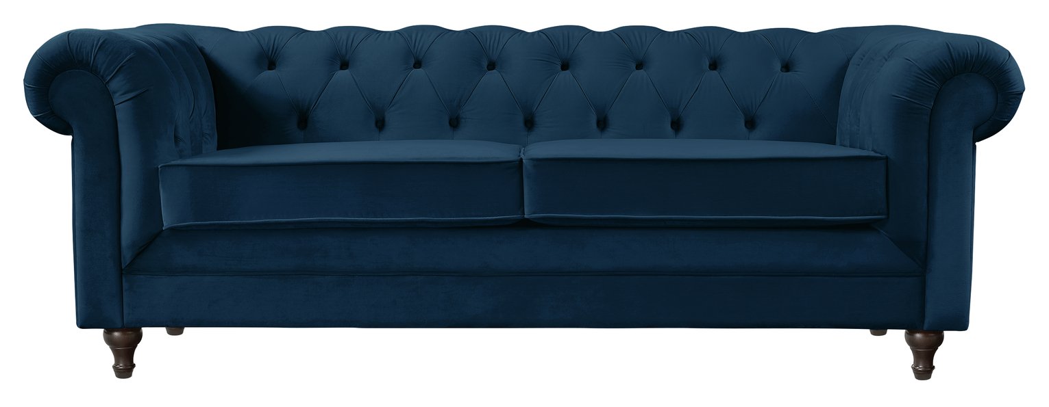 Habitat Chesterfield Velvet 3 Seater Sofa Blue (8869298) Argos