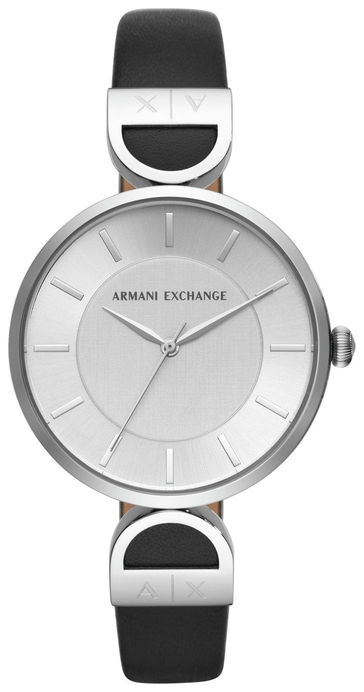 Armani Exchange Silver Dial Black Leather Strap Watch Reviews