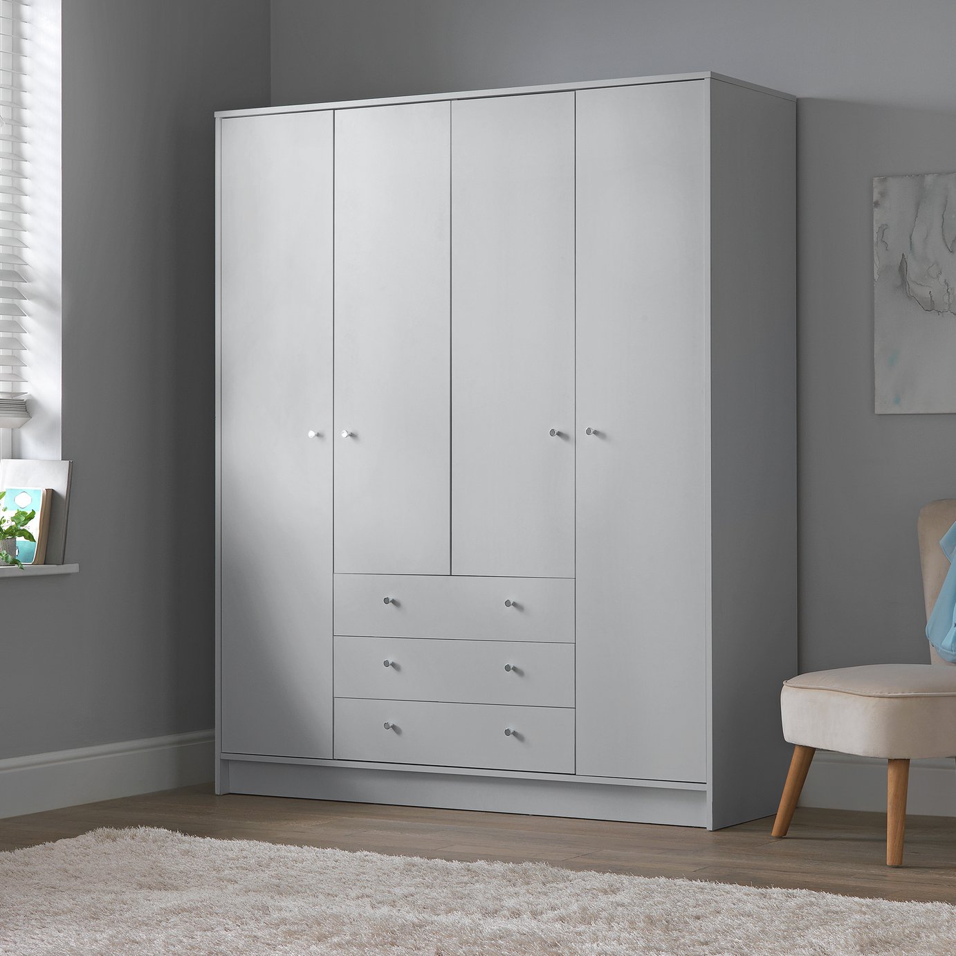 Argos Home Malibu 4 Door 3 Drawer Wardrobe Grey (9221574) Argos