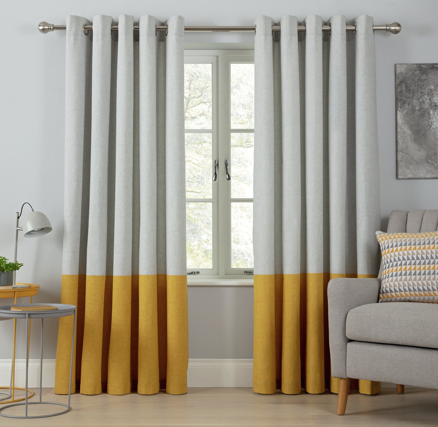 Argos Home Printed Border Unlined Eyelet Curtains Mustard (9308143