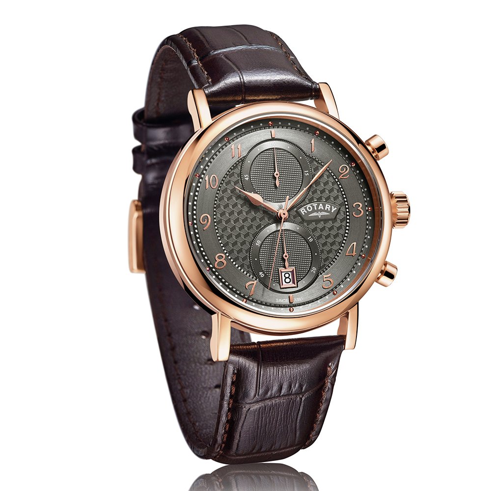  Rotary Mens Chronograph Brown Leather Strap Watch