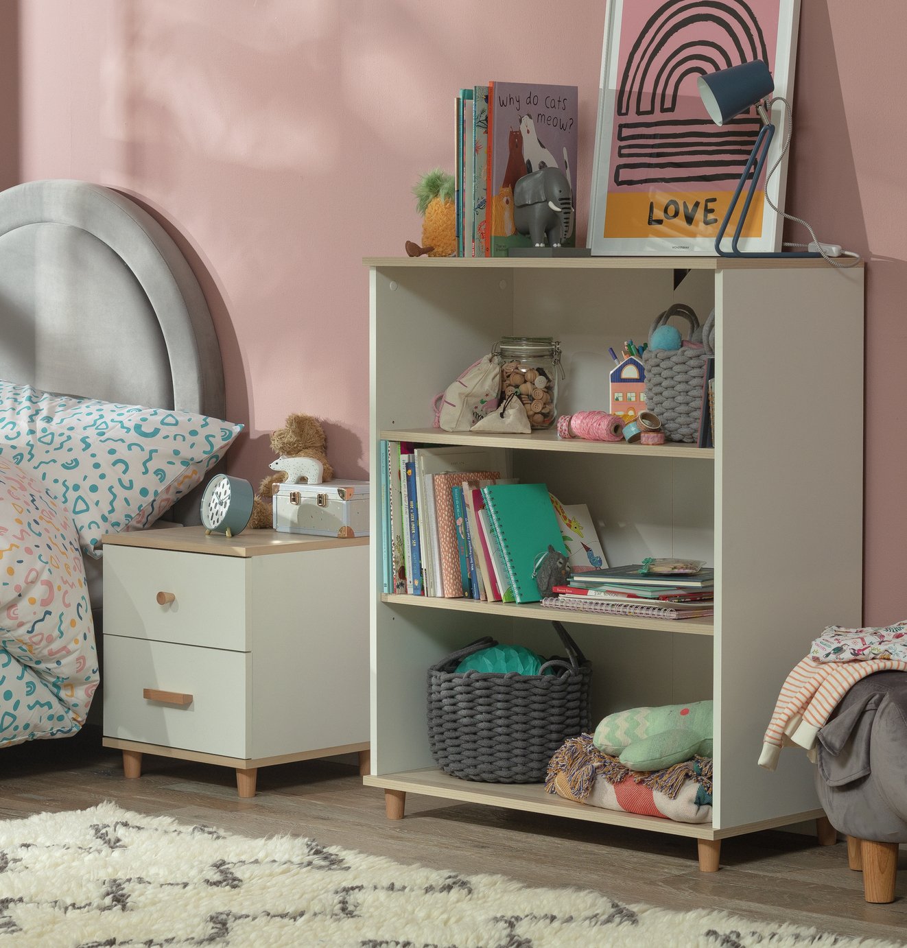 Habitat Melby Deep Bookcase White & Acacia (9401411) Argos Price