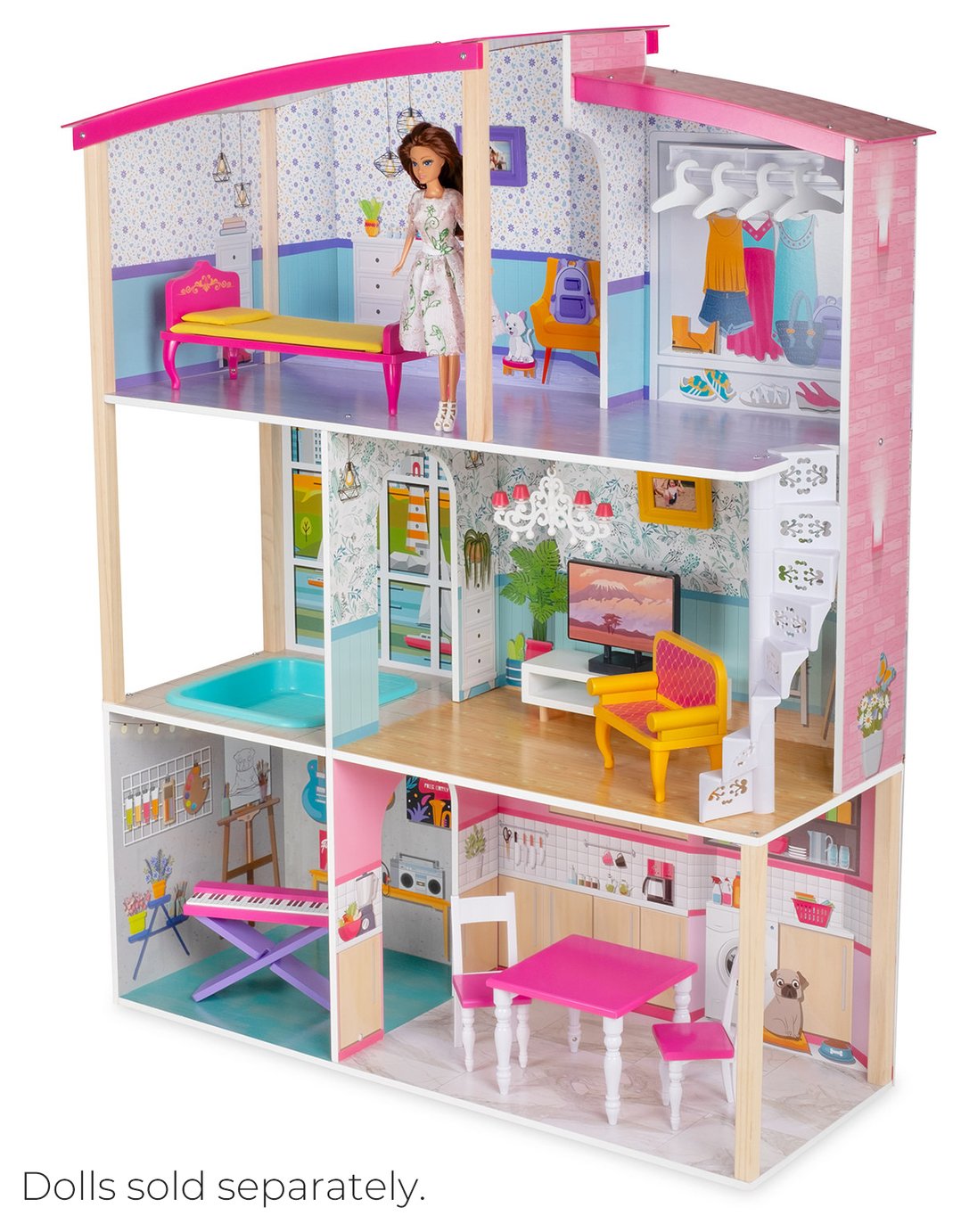 Jupiter Modern 3 Storey Wooden Dolls House (9453658) Argos